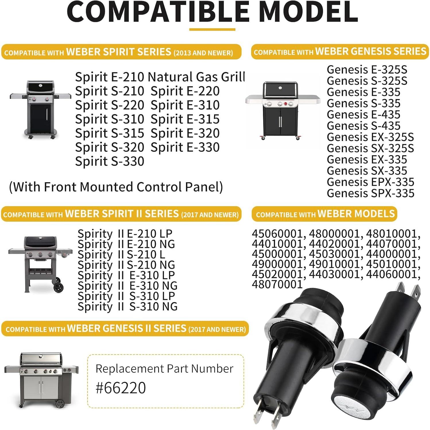 GS4 Igniter for Weber, GS4 Grill Igniter Switch Push Button Replacement Parts for Weber #66220 fit Weber GS4 Genesis II & Spirit II Gas Grills S310 E310 S-210 E-210