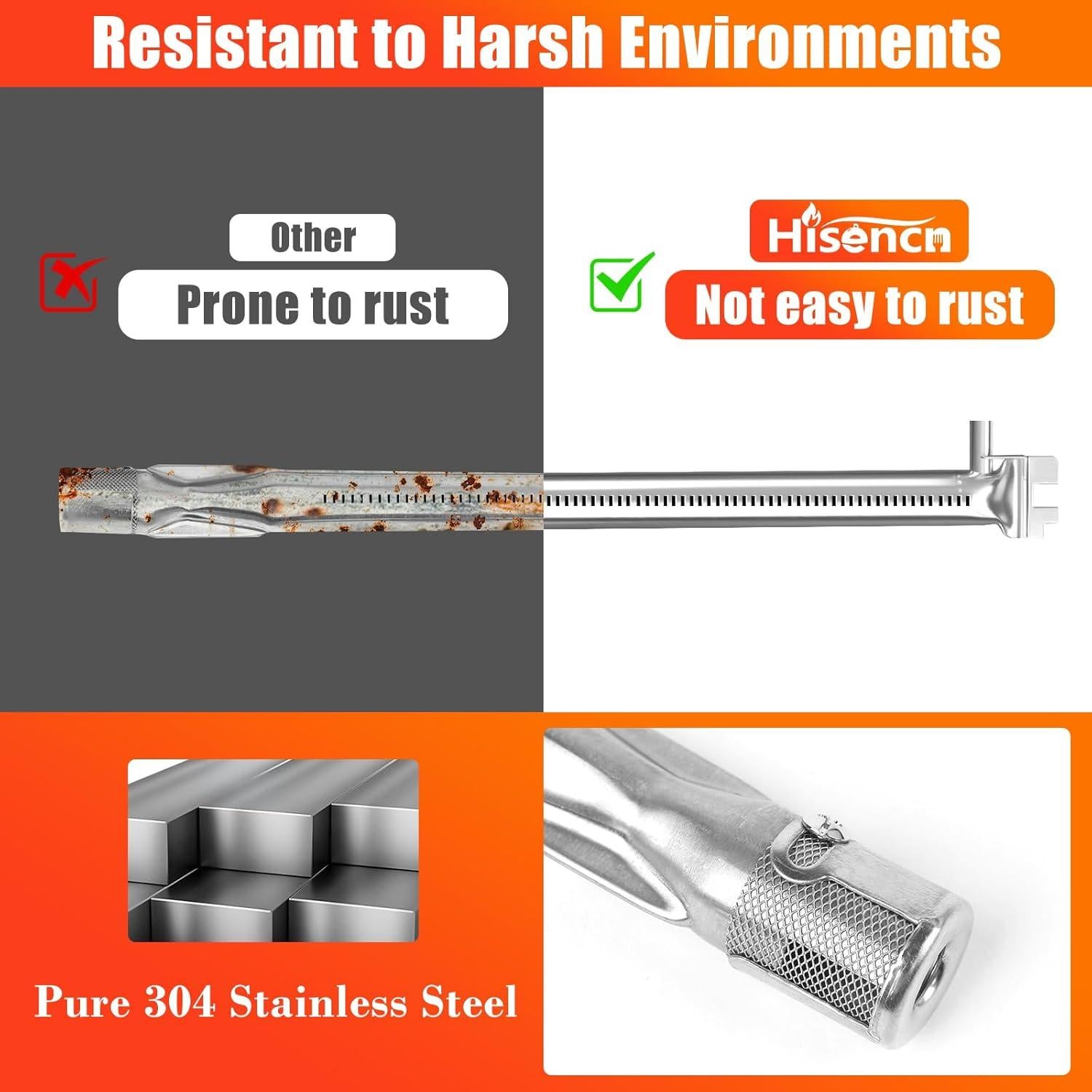 Quemador de Parrilla Hisencn 18" Acero Inoxidable para Weber Spirit 200