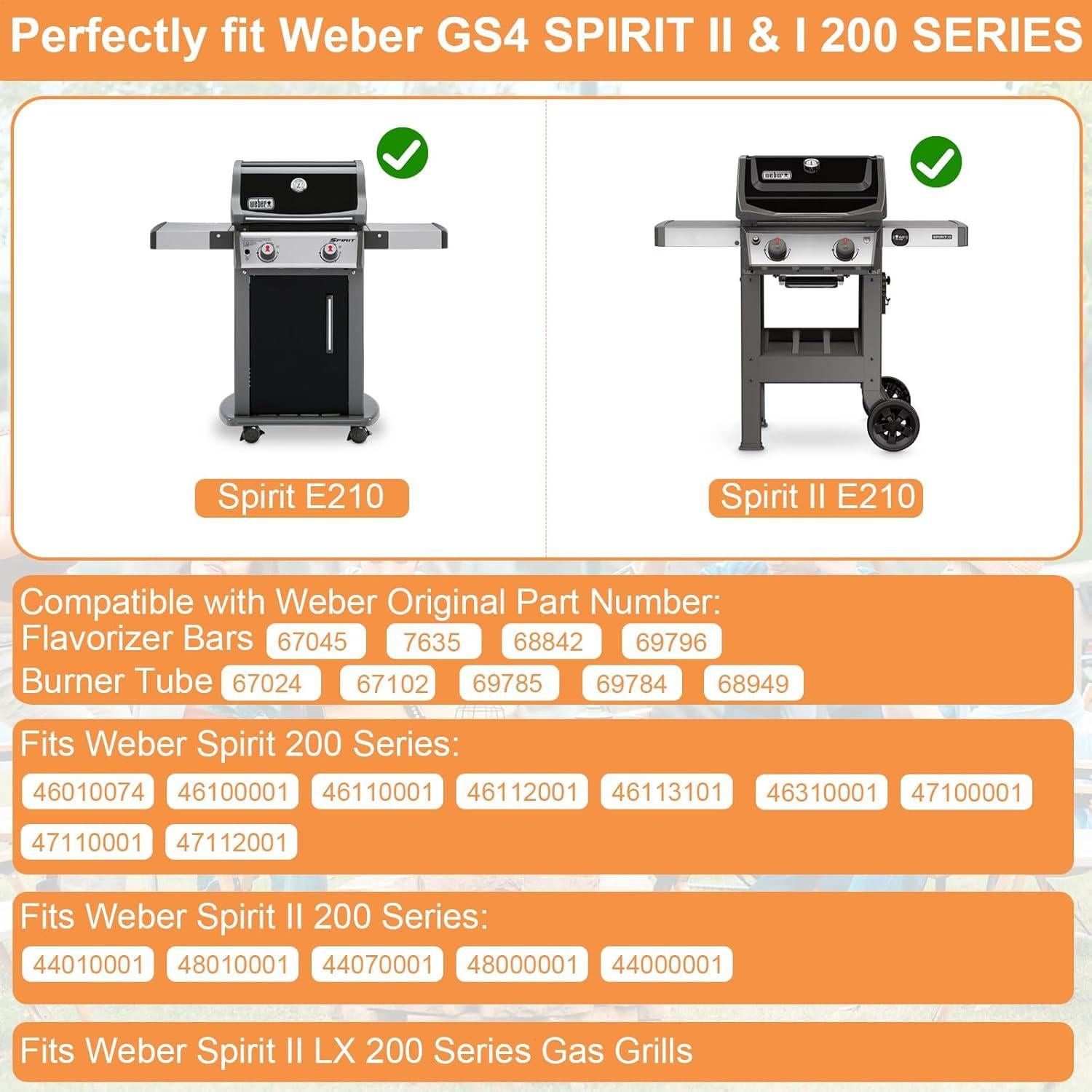 Piezas de Parrilla PETKAO para Weber Spirit 2 - 3 Barras Saborizadoras y 2 Tubos de Quemador