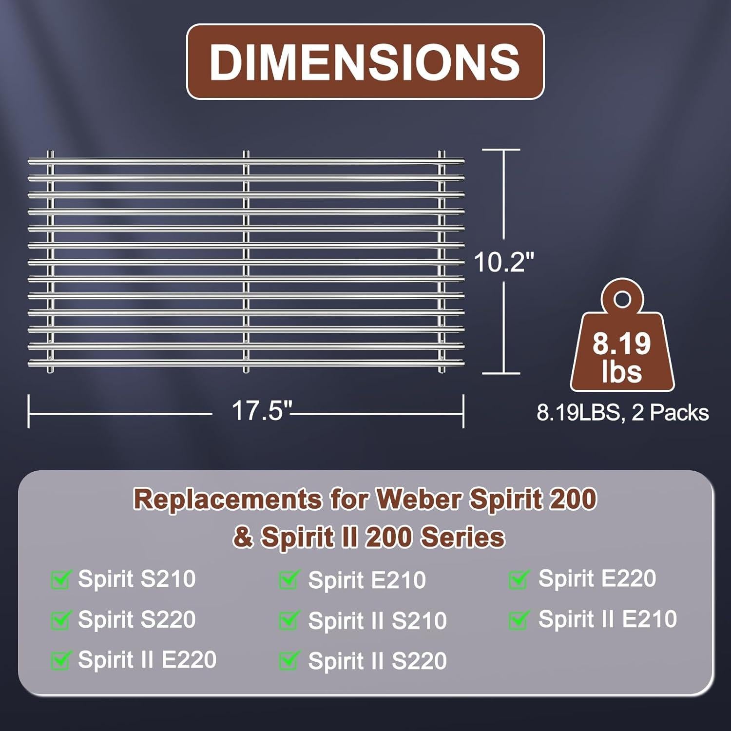 Rejillas de Acero Inoxidable 304 QuliMetal para Parrillas Weber Spirit 200
