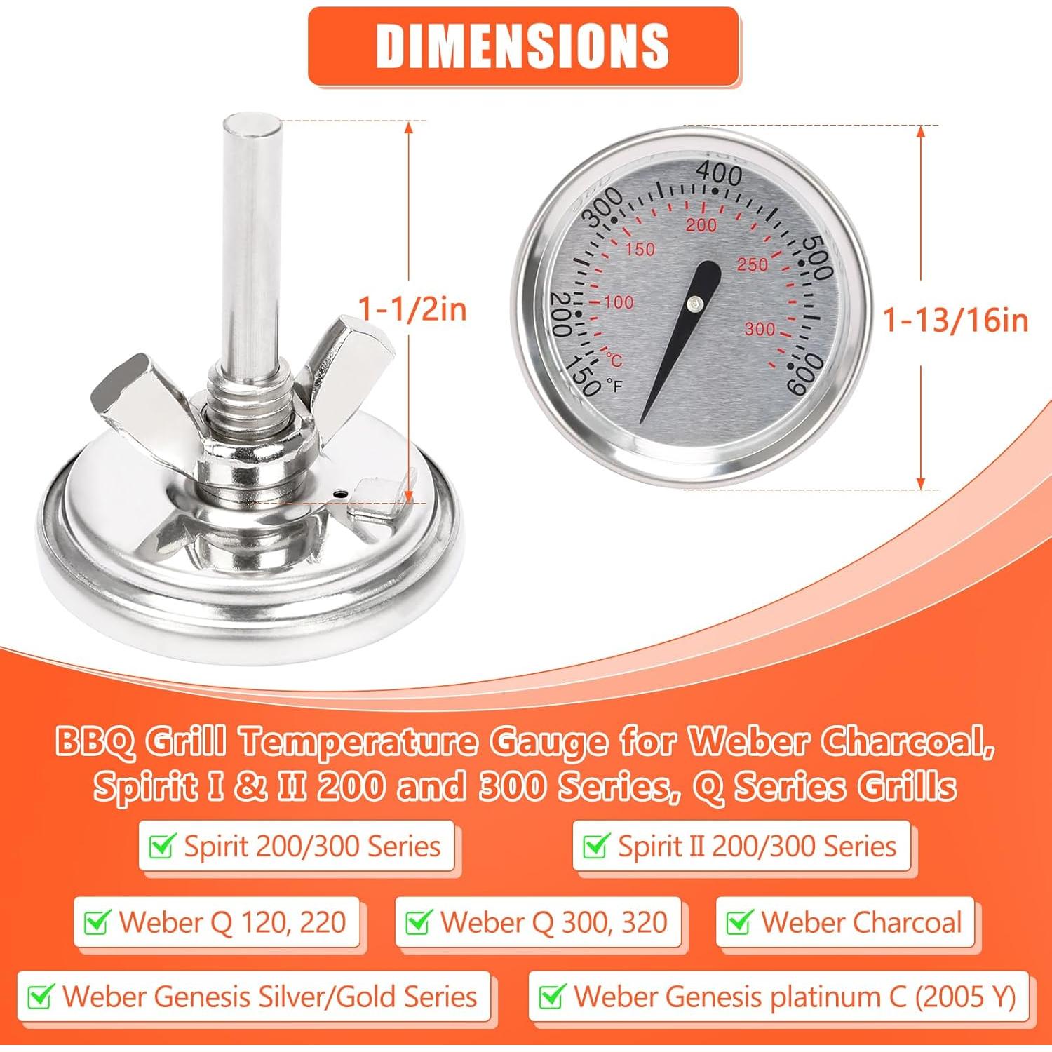 Termómetro de Parrilla QuliMetal 60540 para Weber 4.6 cm