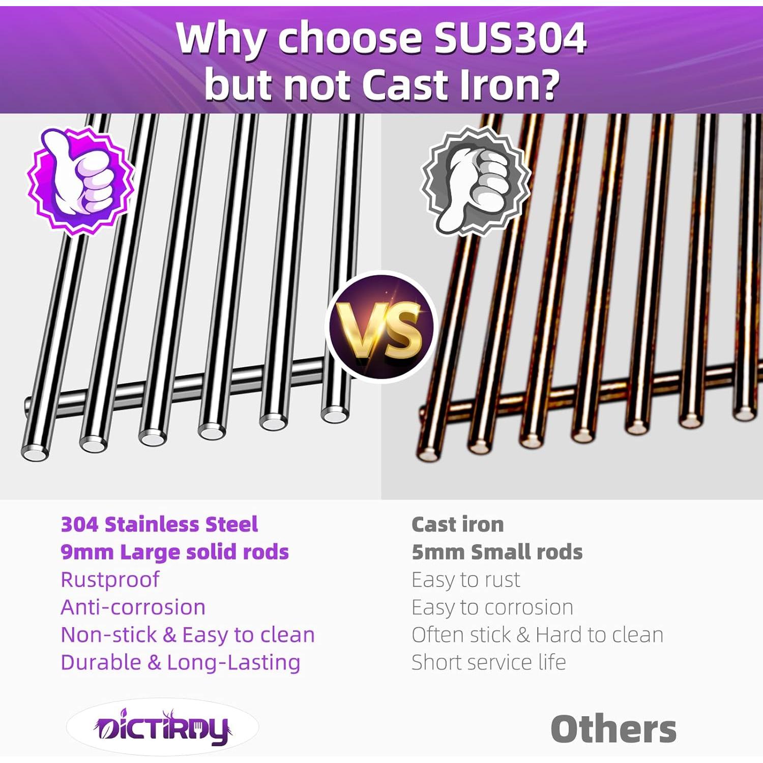 Rejilla de Parrilla de Acero Inoxidable 9MM Dictirdy para Weber Spirit 200