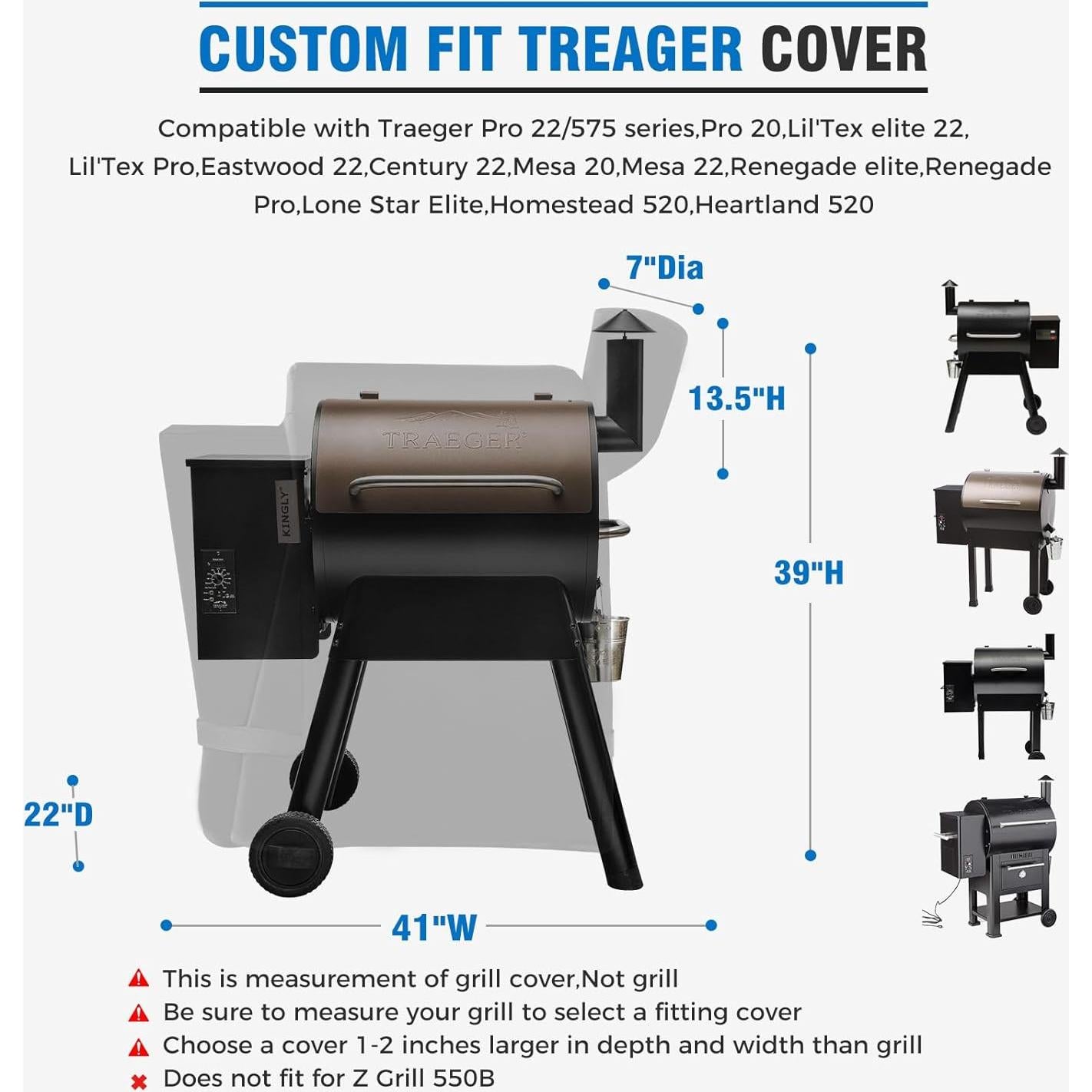 Cubierta de Parrilla KINGLY 600D para Traeger Pro 22/575