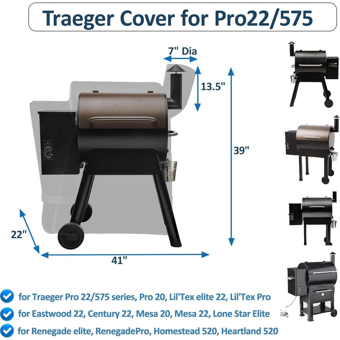Cubierta para Parrilla Traeger Pro 22/575 Aurmer 600D Impermeable