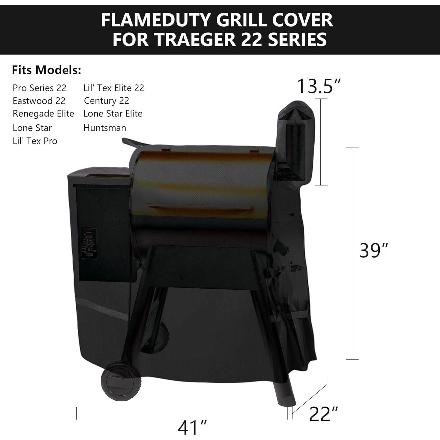 Cubierta de Parrilla FlameDuty 600D para Traeger Pro 22 Negra