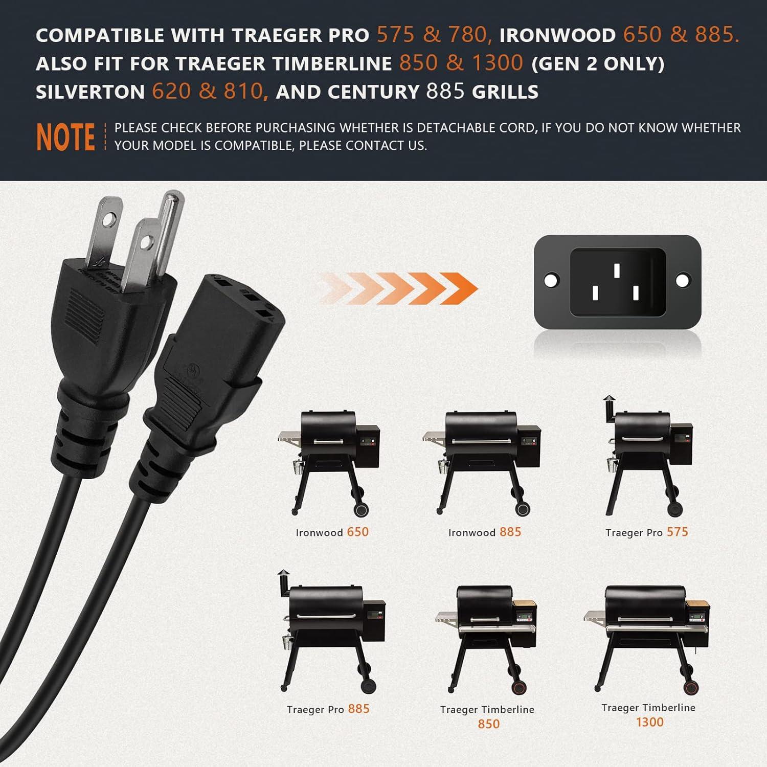 Cable de Alimentación Traeger 1.77m Compatible Pro/Ironwood/Timberline