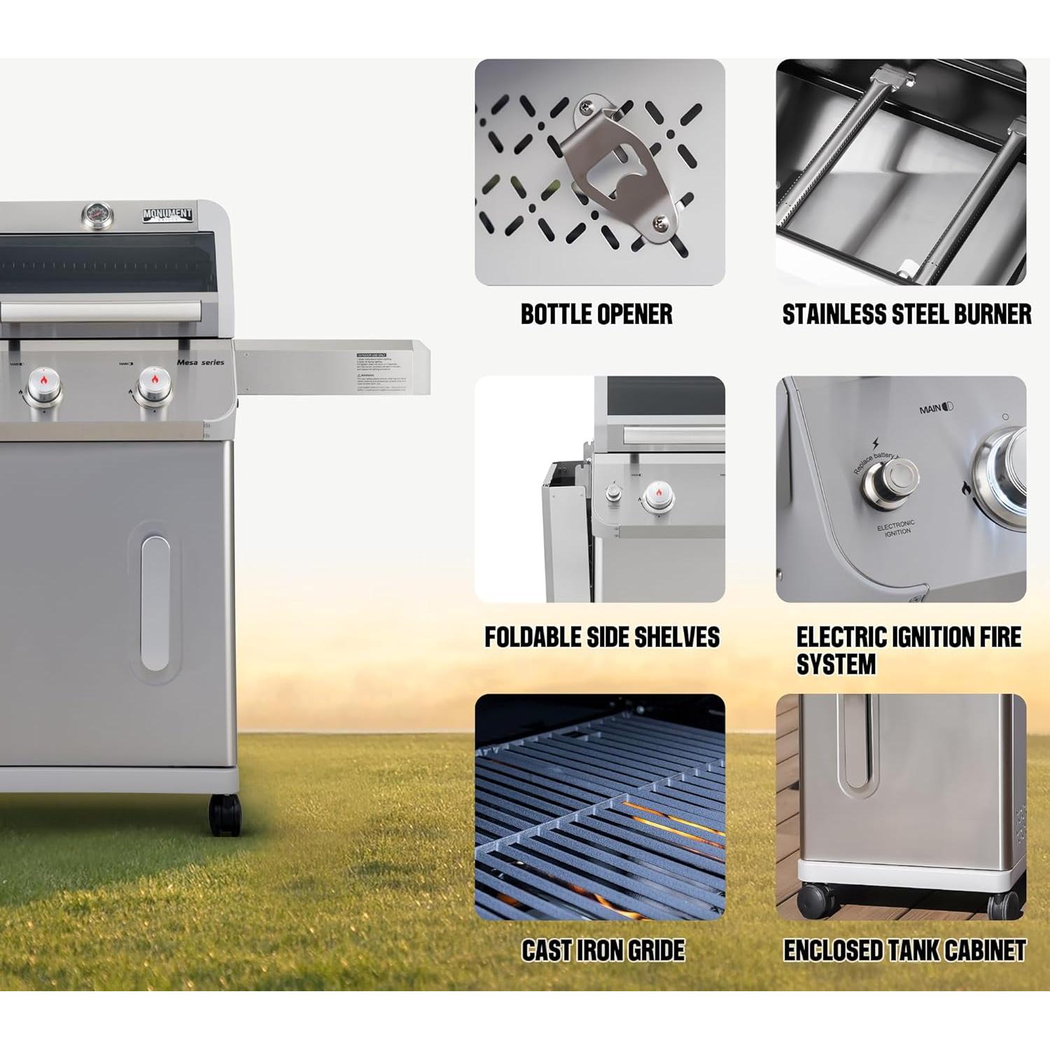 Parrilla de Gas Monument Grills Mesa200S 2 Quemadores Acero Inoxidable