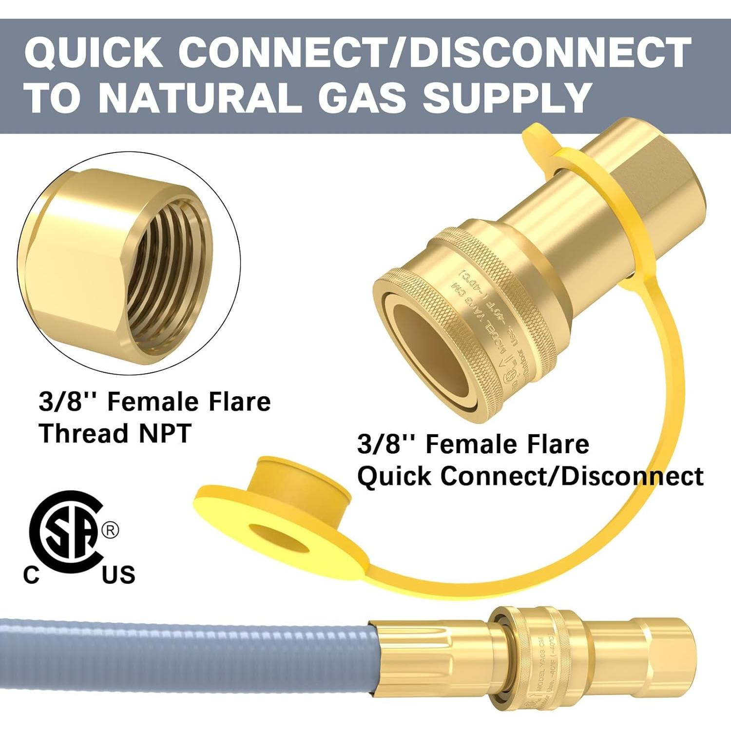 Manguera de Gas Natural 12FT GardenNow 3/8" con Adaptadores