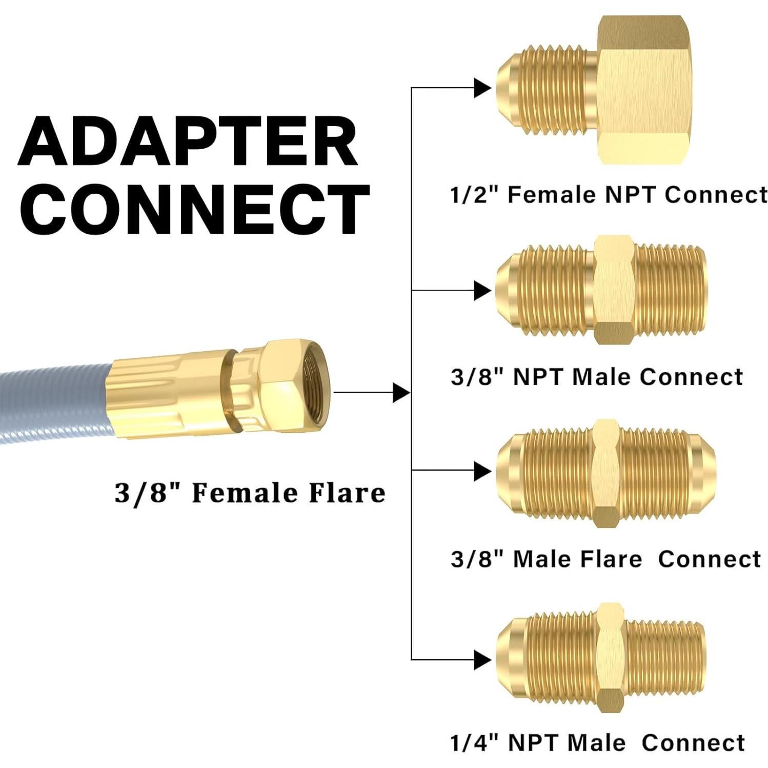 Manguera de Gas Natural 12FT GardenNow 3/8" con Adaptadores