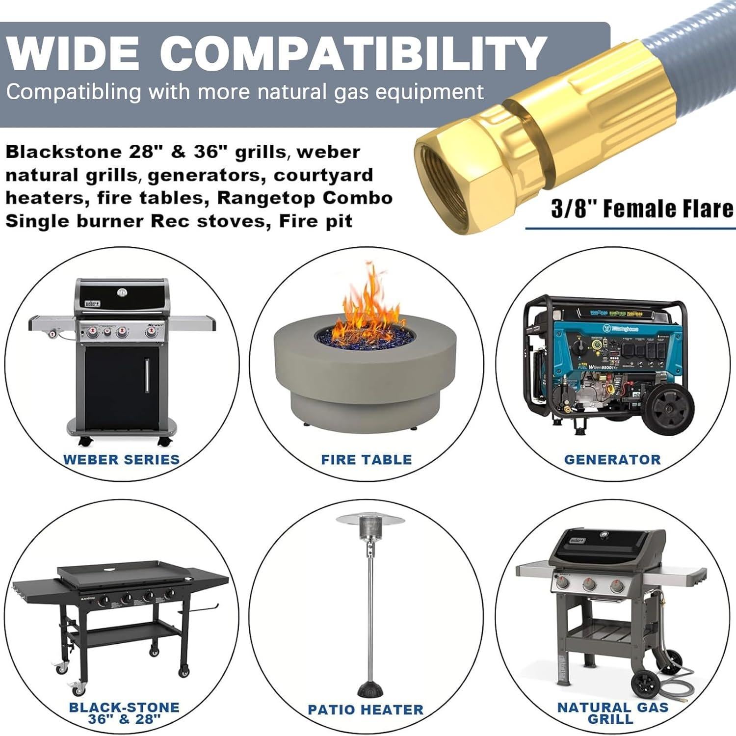 Manguera de Gas Natural 12FT GardenNow 3/8" con Adaptadores