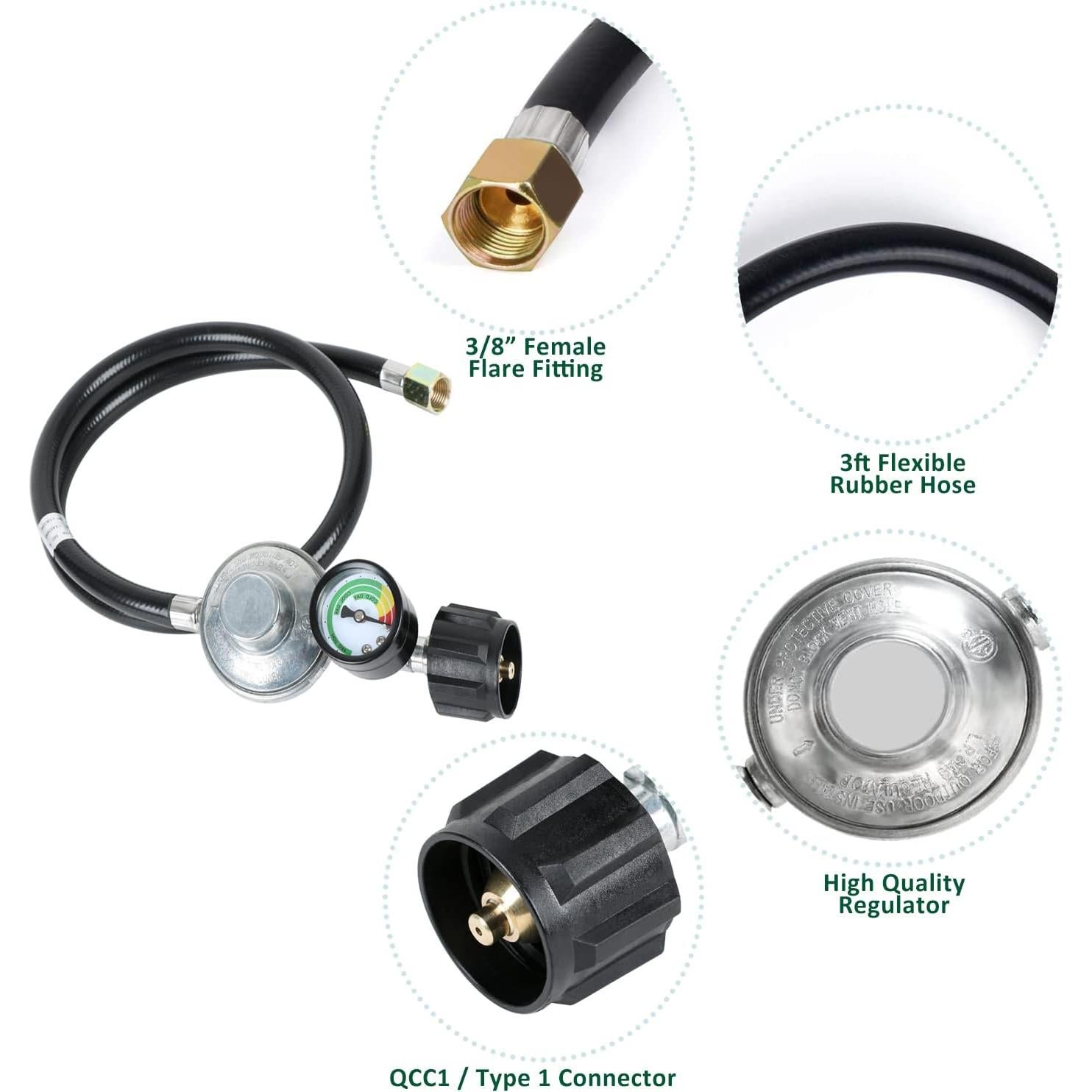 Regulador de Propano ATKKE 0.91m con Medidor y Conexión 3/8