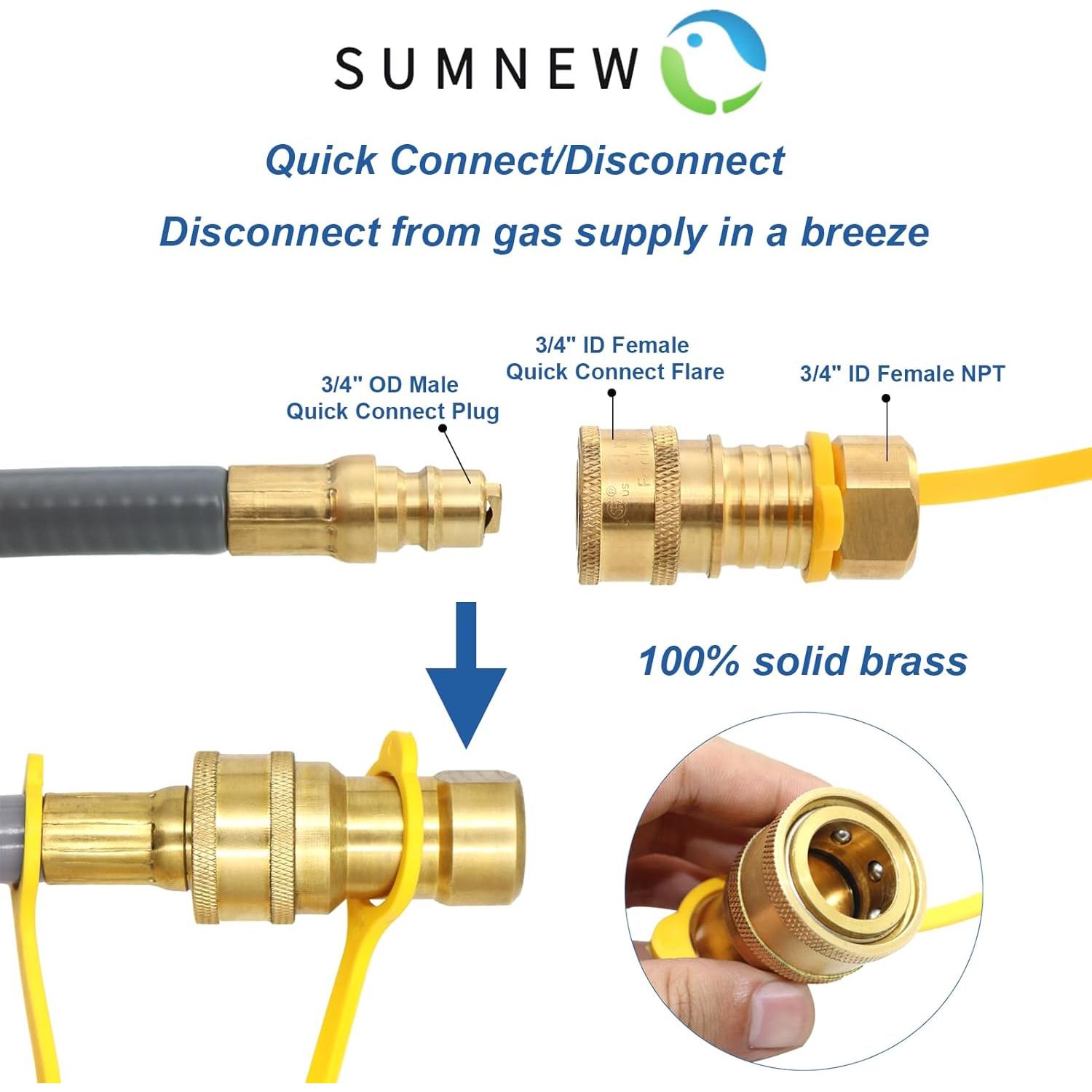 Manguera de Gas Natural 12 Pies 1/2" ID SUMNEW con Desconexión Rápida