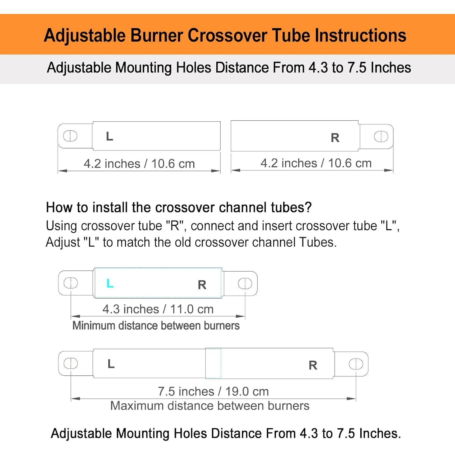 Tubo Crossover Ajustable Charbroil 4-6 Quemadores Acero Inoxidable