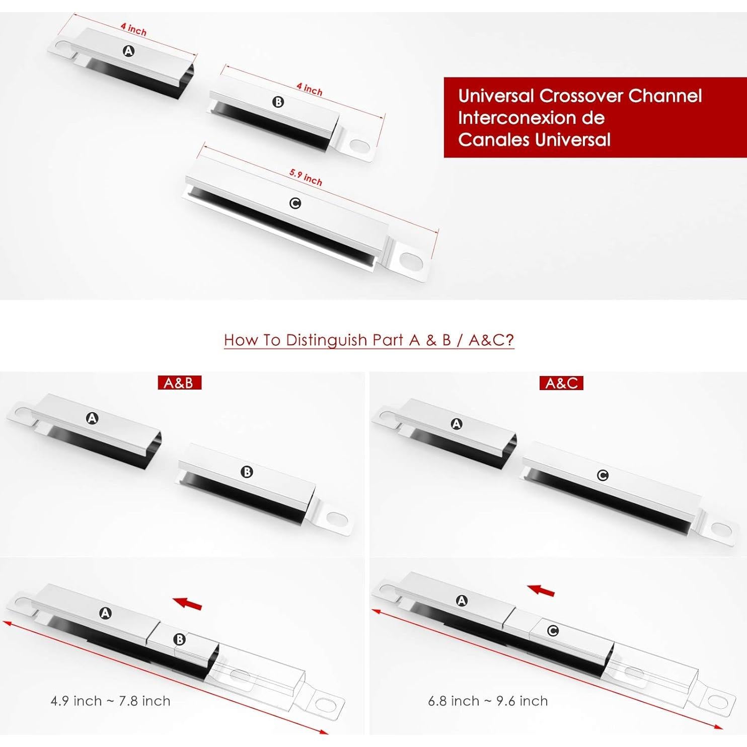 Tubo de Cruce Ajustable Utheer Acero Inoxidable 304 4 Pzas