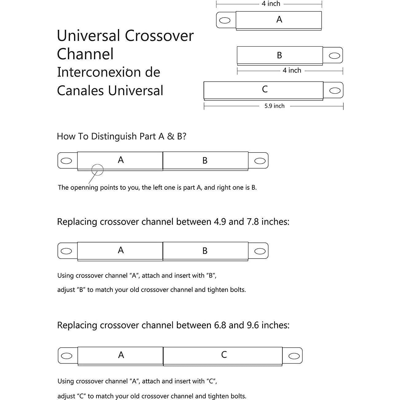Tubo de Cruce Ajustable Utheer Acero Inoxidable 304 4 Pzas