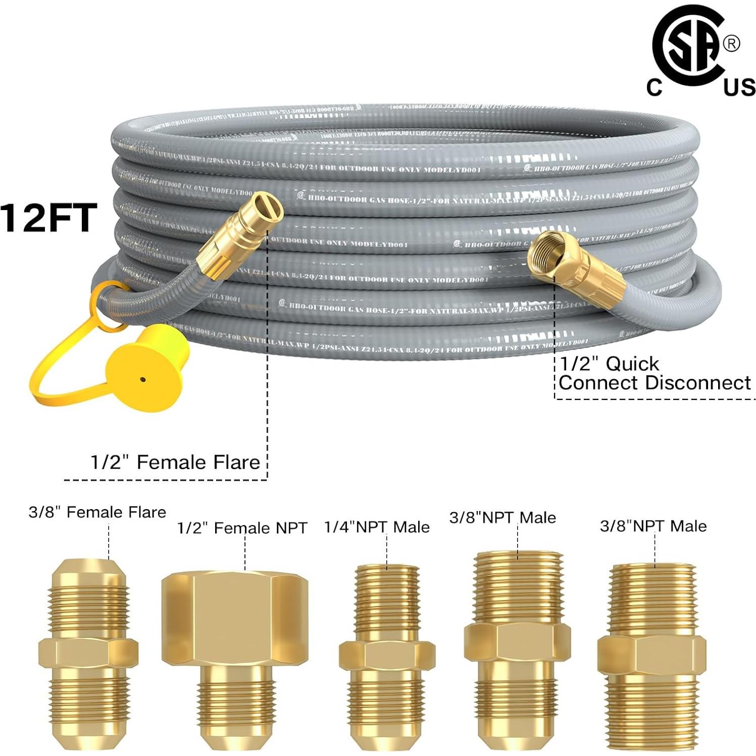 Manguera de Gas Natural 12FT 1/2" NQN con Conectores
