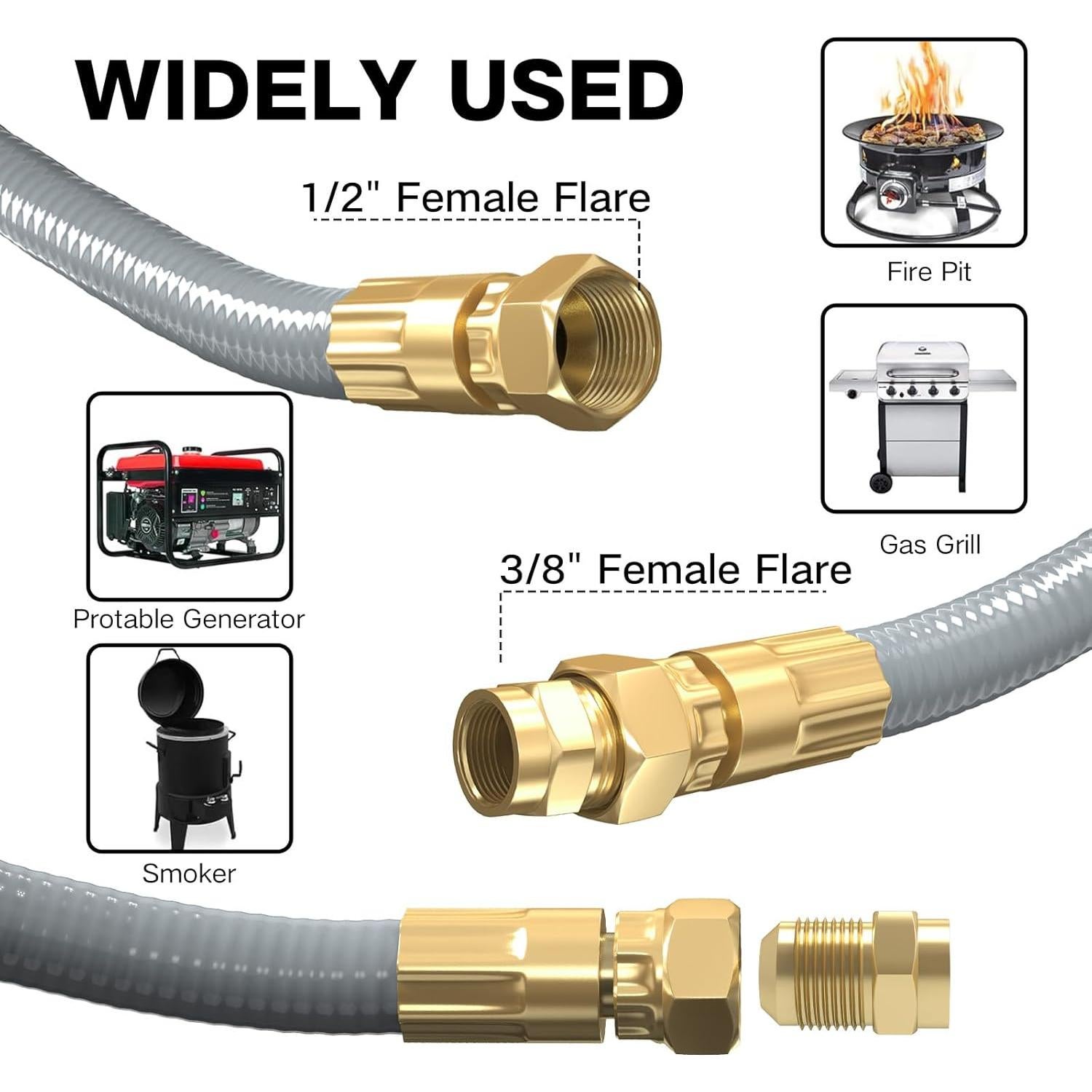 Manguera de Gas Natural 12FT 1/2" NQN con Conectores