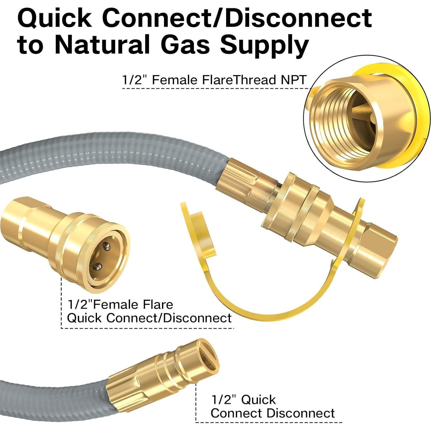 Manguera de Gas Natural 12FT 1/2" NQN con Conectores