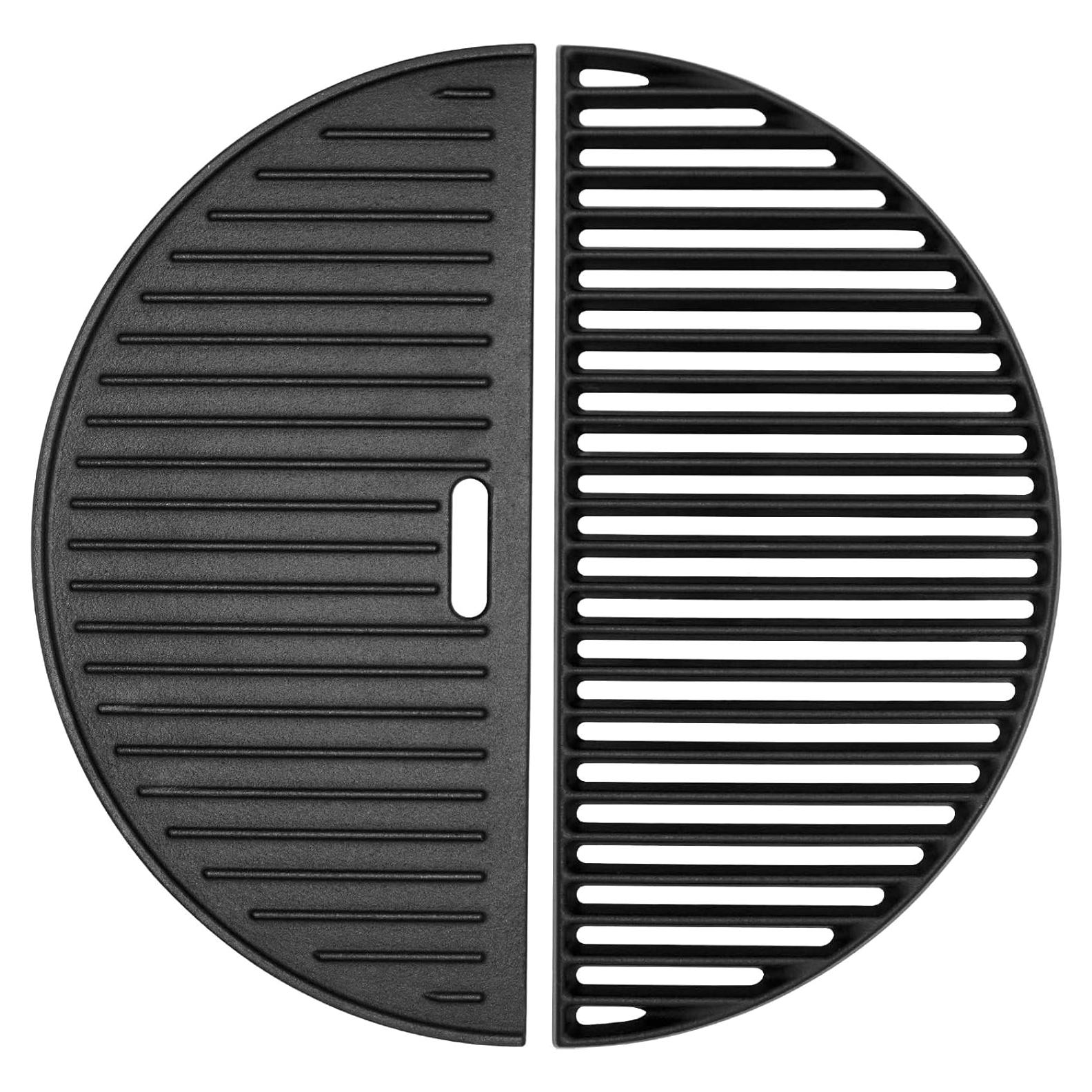 18" Half Moon Cooking Grate for Kamado Joe Classic I, II, III, Large Big Green Egg, Half Moon Reversible Griddle for Vision Grill B-11N1A1-Y2A, VGKSS-CC2, Stand-Alone Solo Stove Grill
