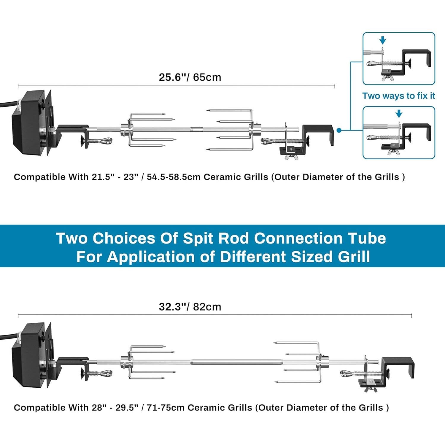 Kit de Rotisserie Skyflame Acero Inoxidable para Parrillas 54.6-74.9cm
