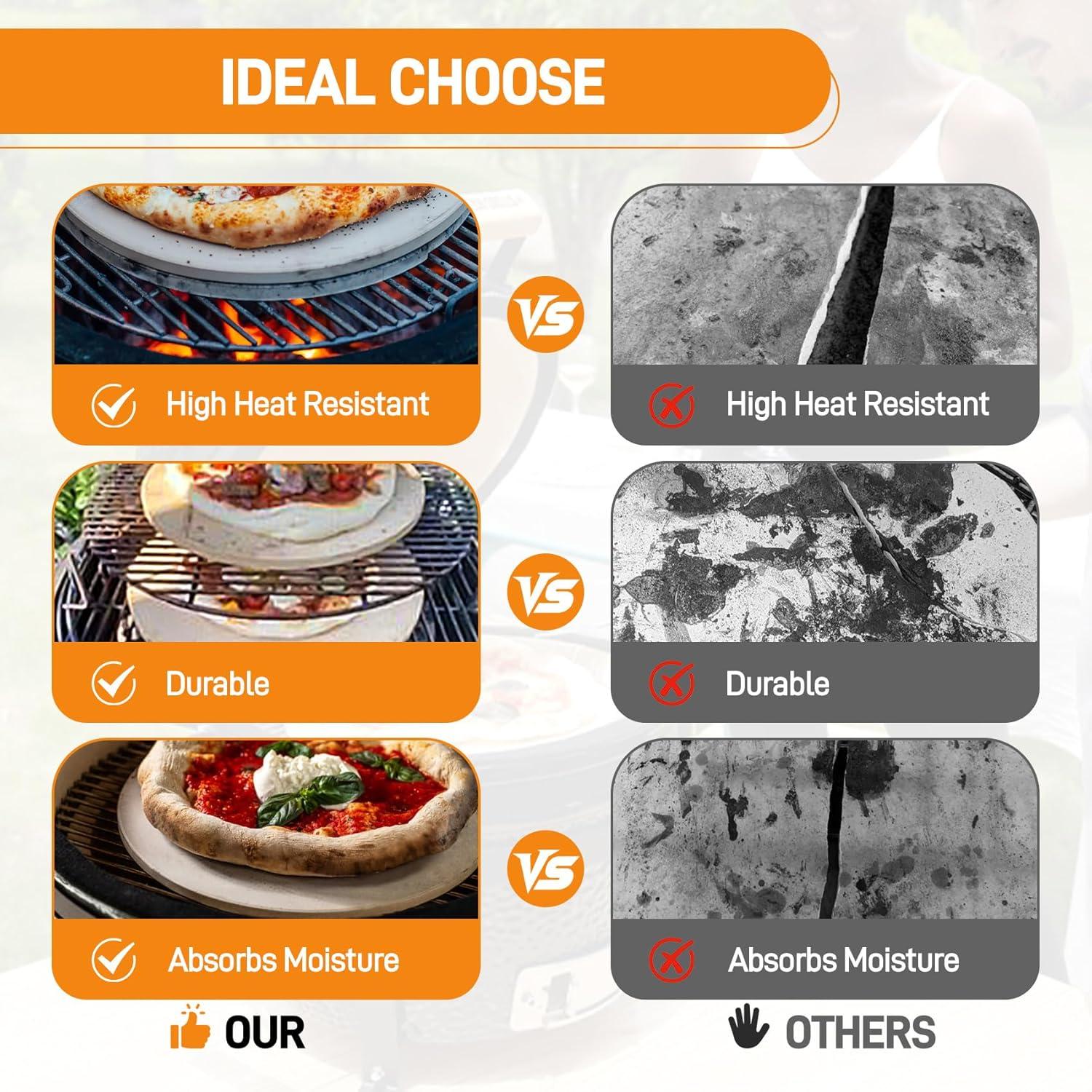 Piedra para Pizza Redonda 38 cm Cordierita para Parrilla Kamado Joe