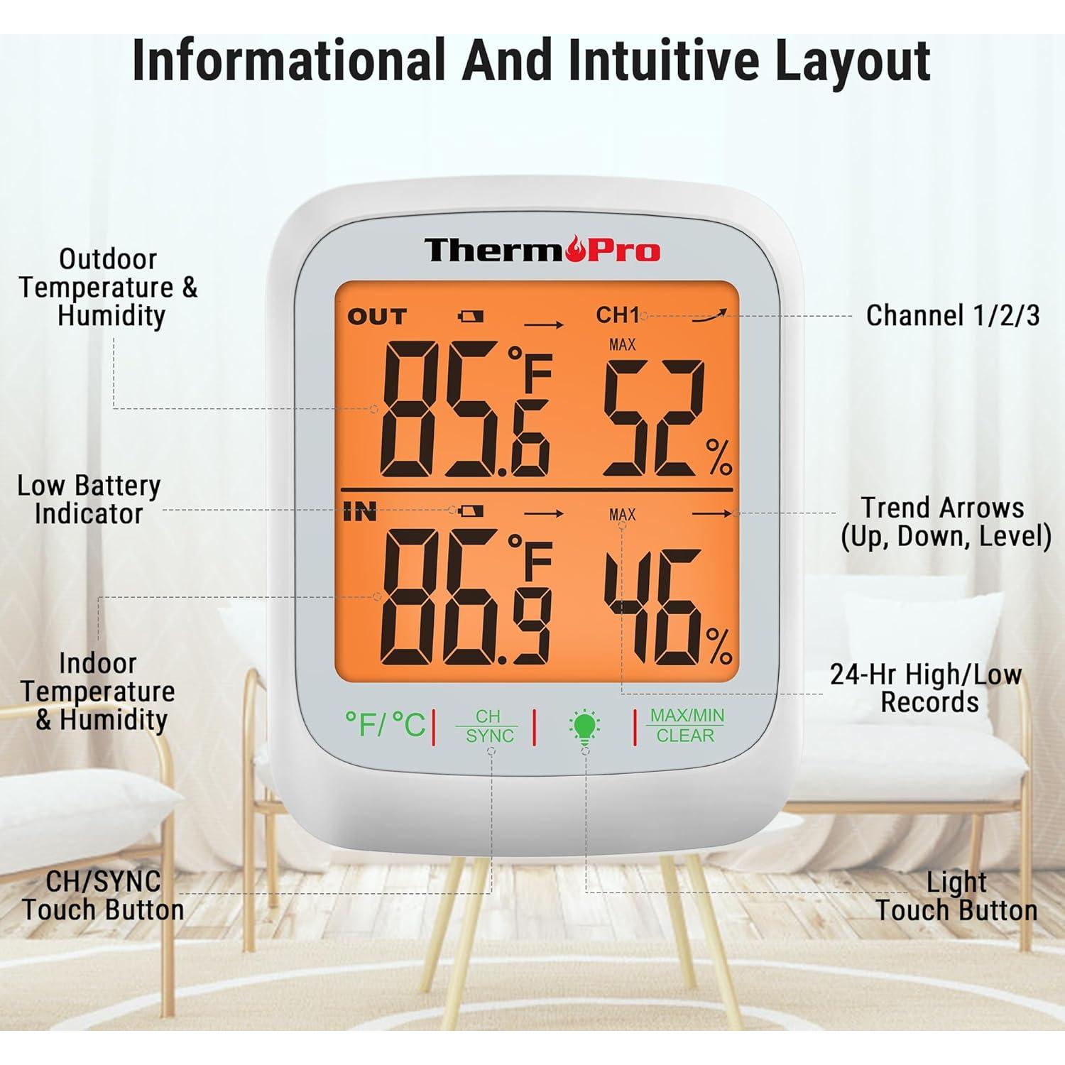 Termómetro Inalámbrico ThermoPro TP260B para Interior y Exterior