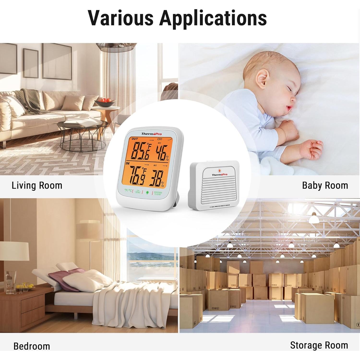 Termómetro Inalámbrico ThermoPro TP260B para Interior y Exterior