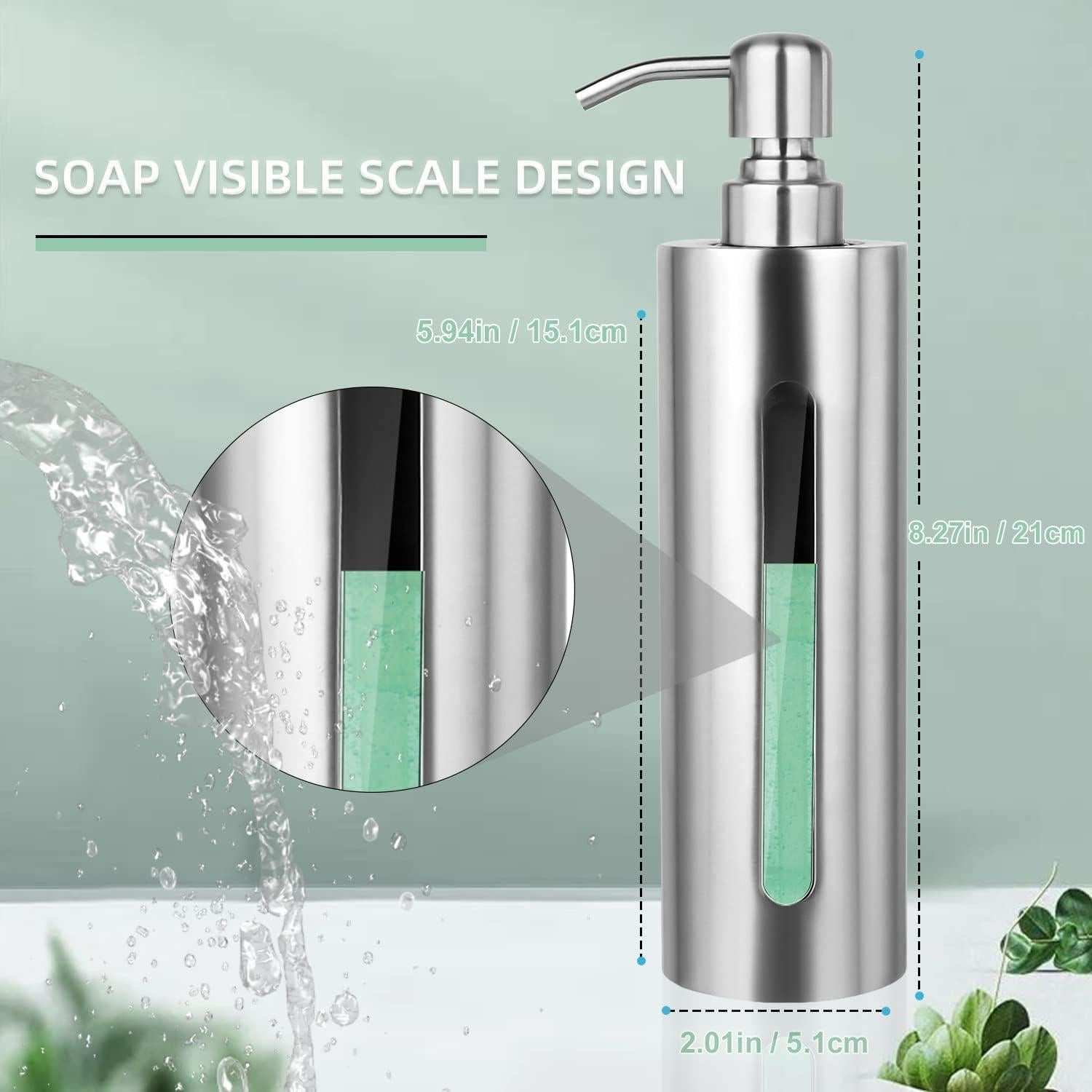 Dispensador de Jabón Acero Inoxidable GLUBEE 200ml Transparente