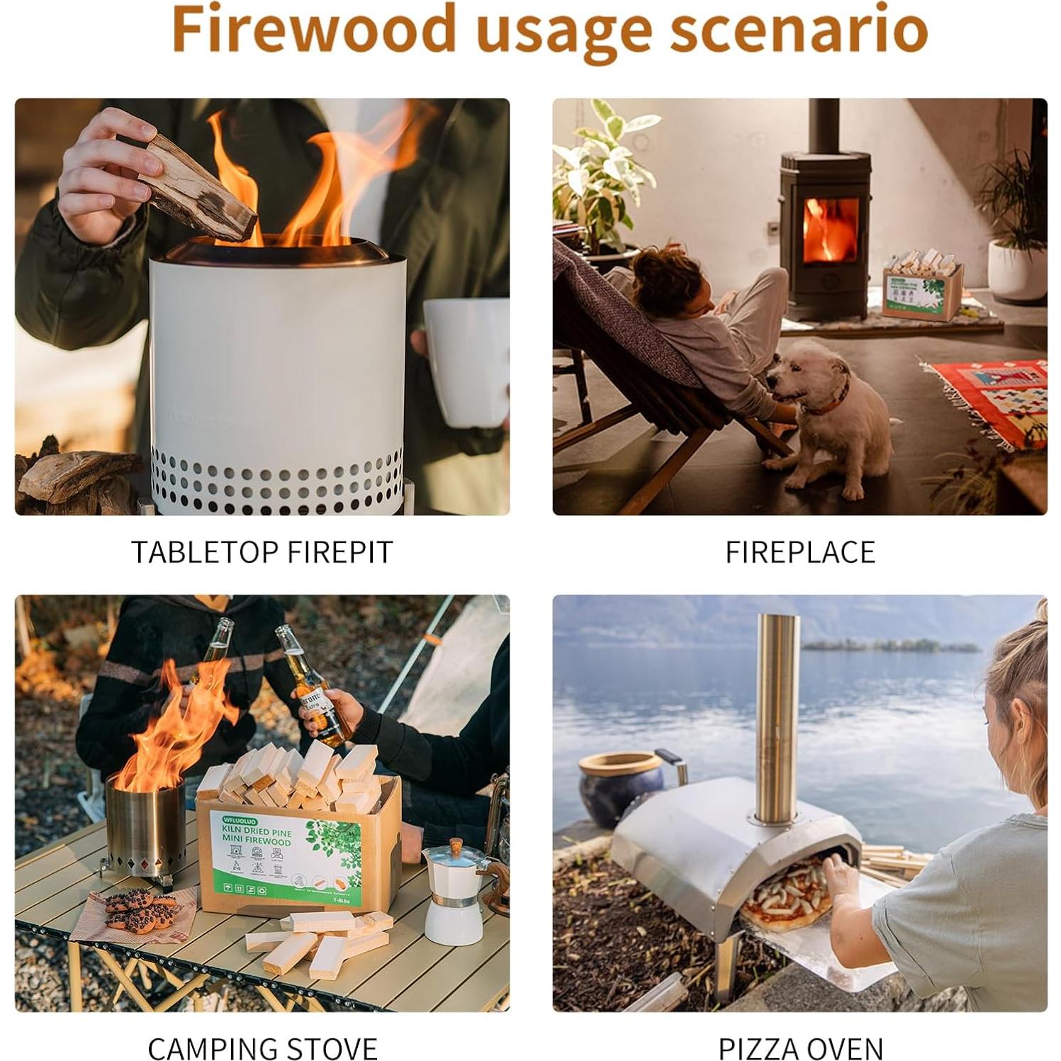 Leña Mini Secada al Horno WFLUOLUO 4" (10.2 cm) 1.8 kg