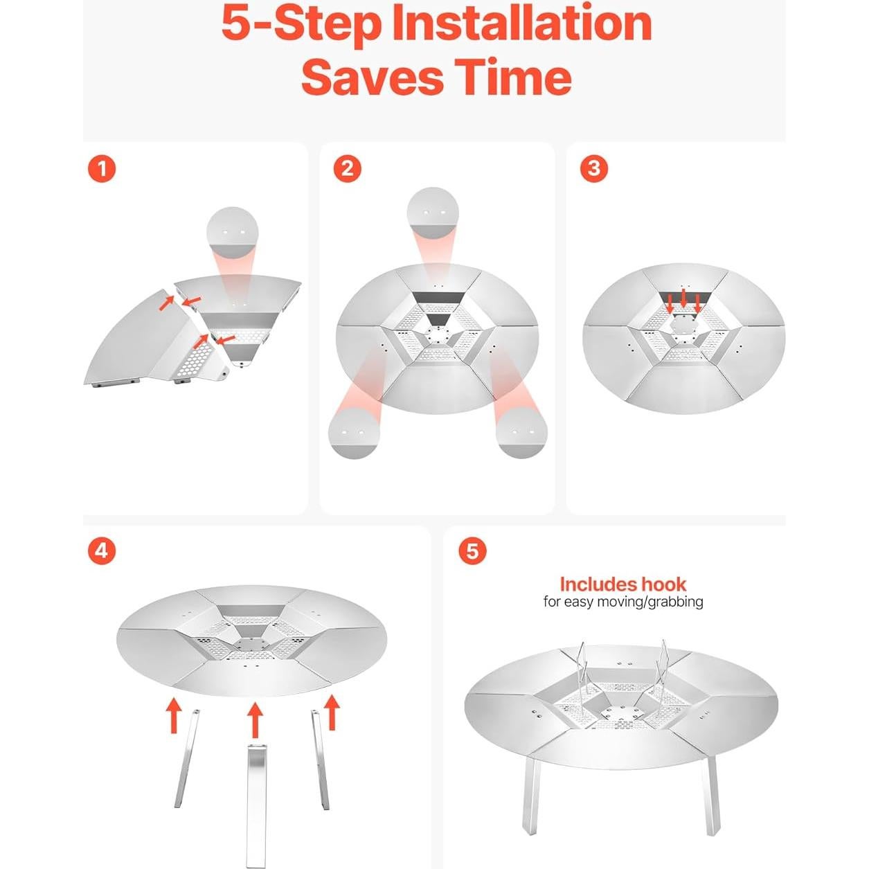 Deflector de Calor VEVOR para Fogata Yukon 63.5cm Acero Inoxidable