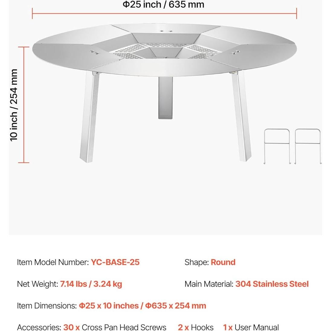 Deflector de Calor VEVOR para Fogata Yukon 63.5cm Acero Inoxidable