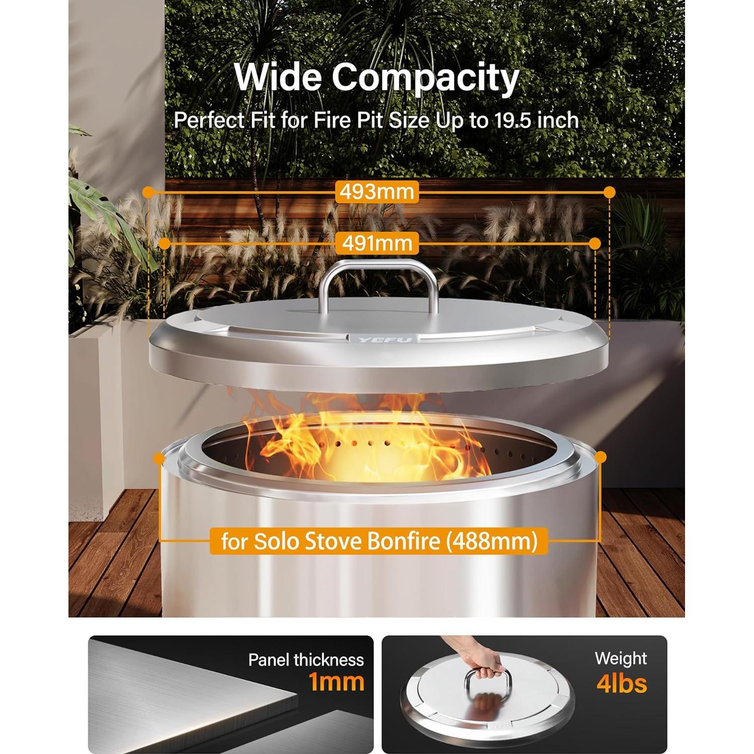 Tapa de Hoguera YEFU 49.5 cm Acero Inoxidable Resistente al Clima
