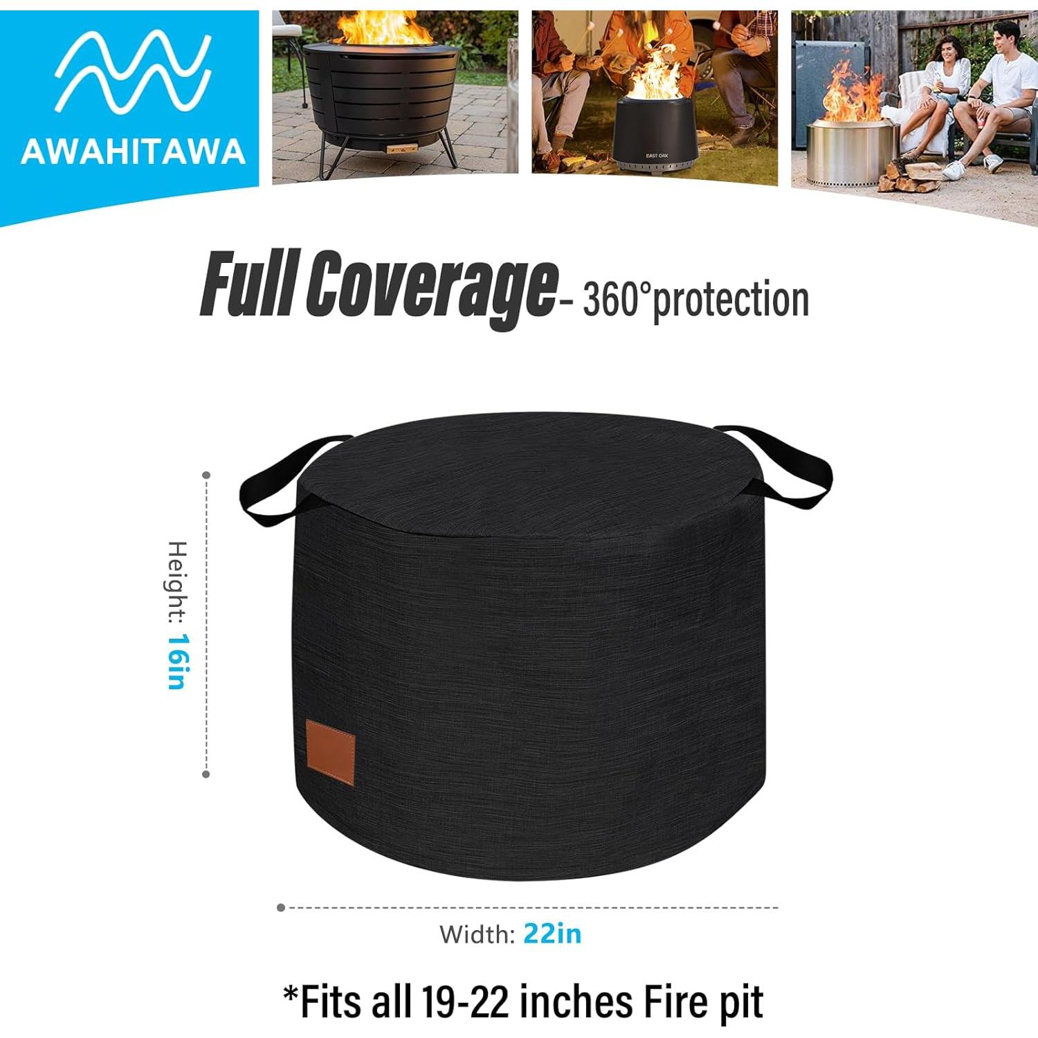 Cubierta para Fogata AWAHITAWA 22" D x 16" H Impermeable Negra