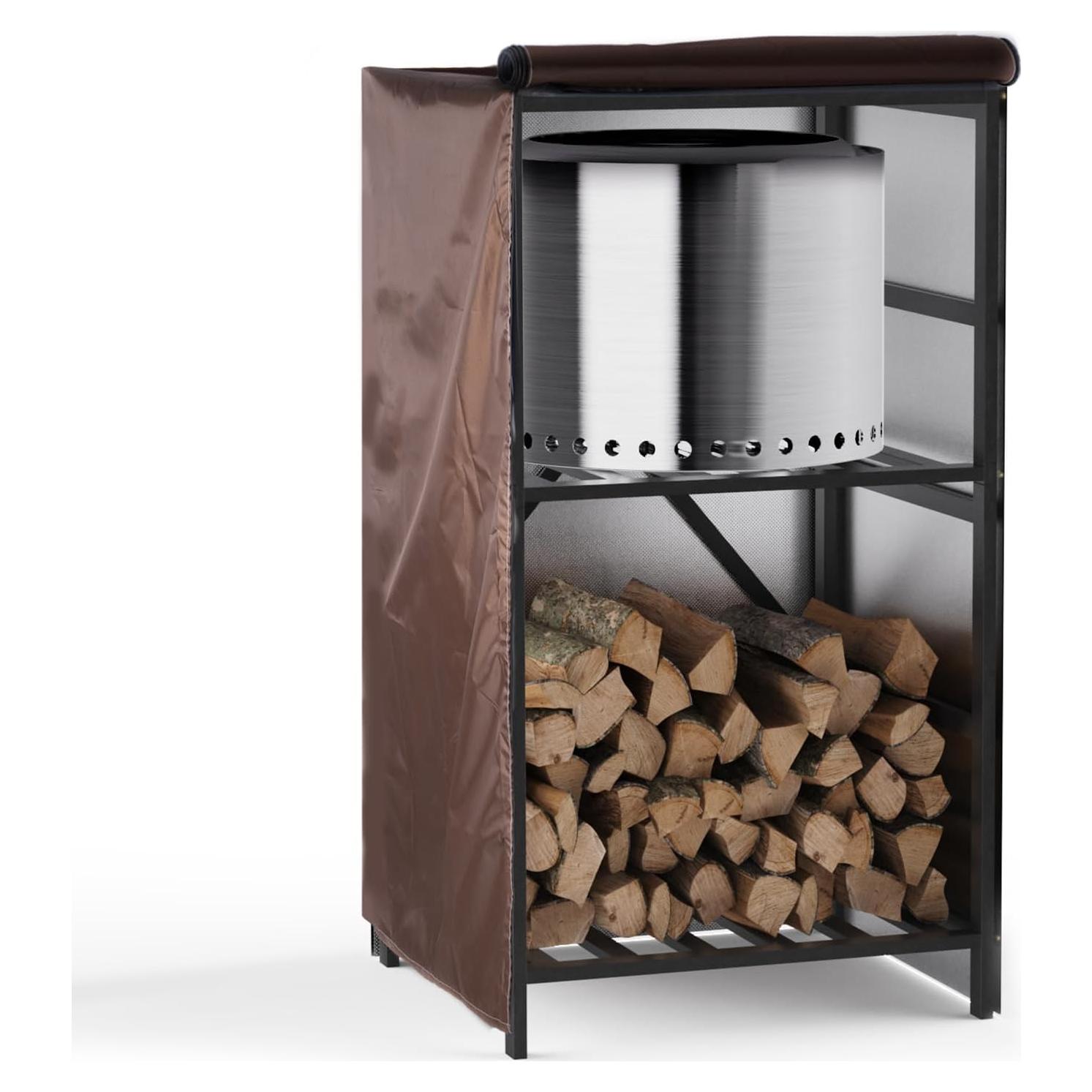 Storage Station 4.5ft for Solo Stove Yukon, Bonfire, Ranger and other Fire Pit Stove, Firewood Storage Cabinet with Waterproof Cover for Patio Logs Fire Pit Accessories Camping and Backyard Use