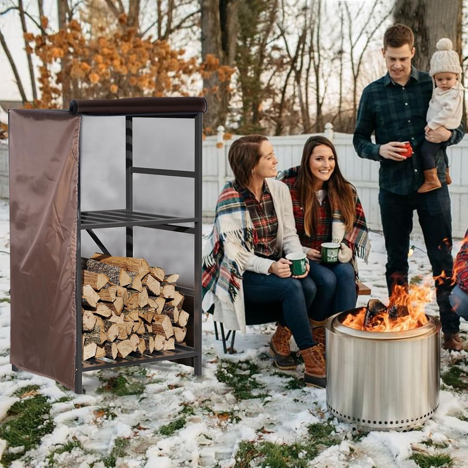 Storage Station 4.5ft for Solo Stove Yukon, Bonfire, Ranger and other Fire Pit Stove, Firewood Storage Cabinet with Waterproof Cover for Patio Logs Fire Pit Accessories Camping and Backyard Use