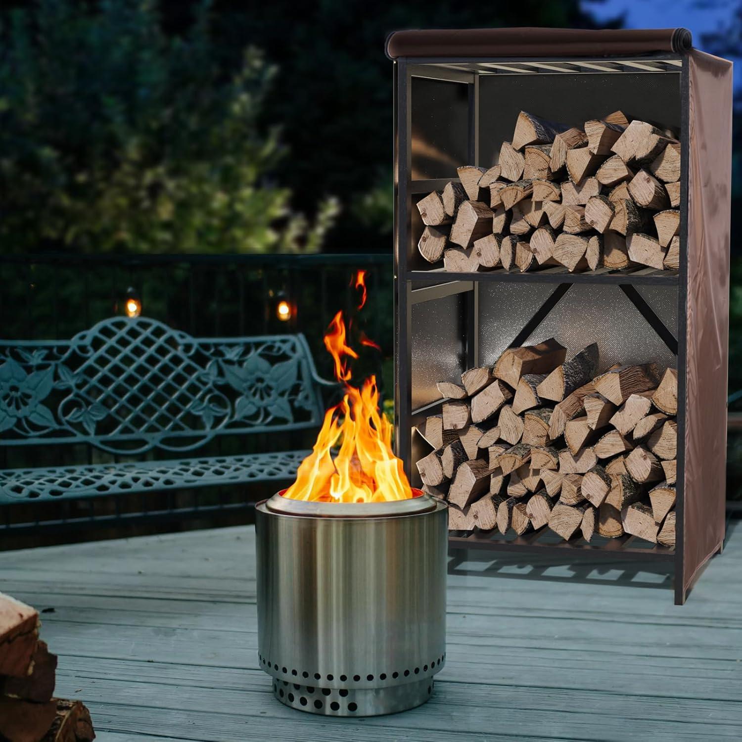 Storage Station 4.5ft for Solo Stove Yukon, Bonfire, Ranger and other Fire Pit Stove, Firewood Storage Cabinet with Waterproof Cover for Patio Logs Fire Pit Accessories Camping and Backyard Use