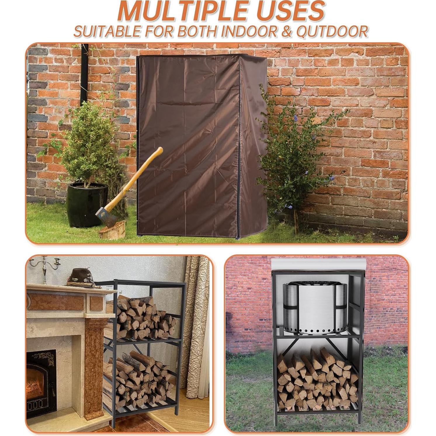 Storage Station 4.5ft for Solo Stove Yukon, Bonfire, Ranger and other Fire Pit Stove, Firewood Storage Cabinet with Waterproof Cover for Patio Logs Fire Pit Accessories Camping and Backyard Use