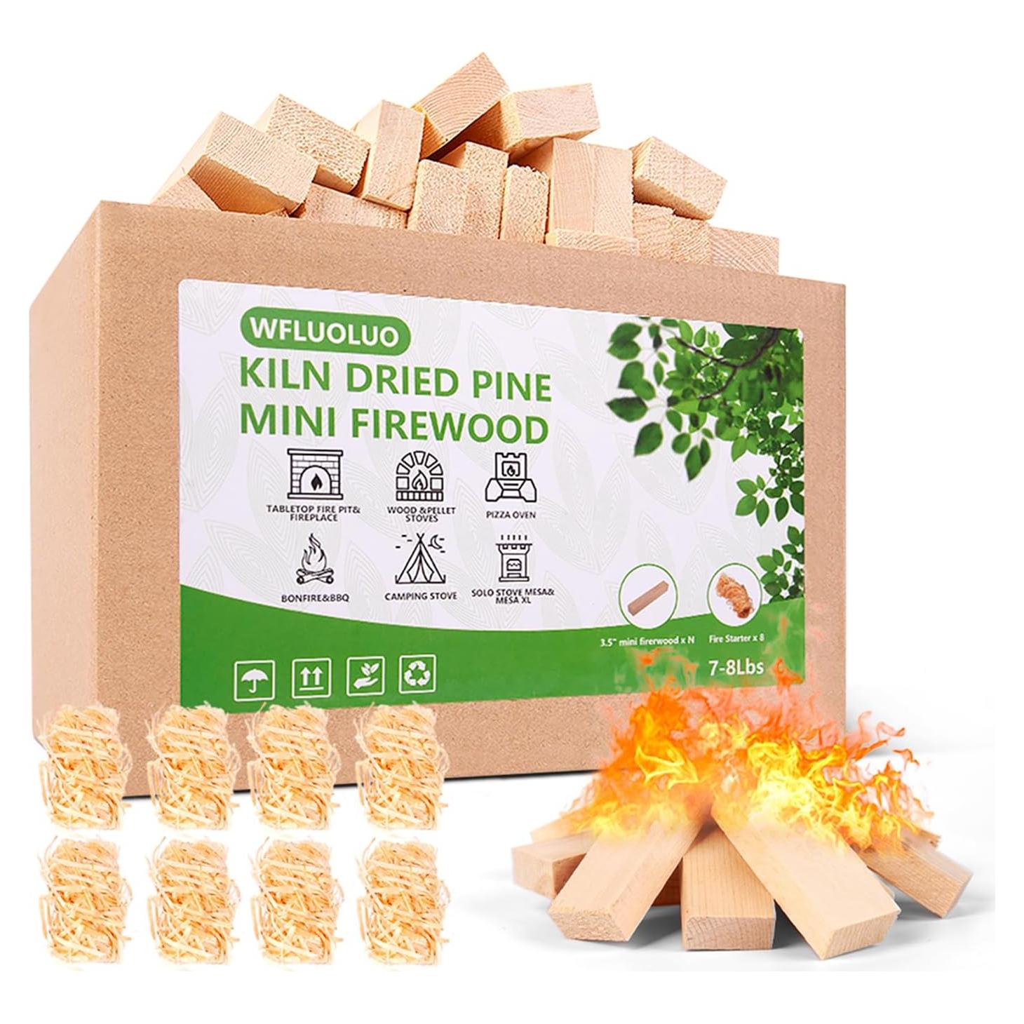 Leña Mini Secada al Horno WFLUOLUO 3.5" con 8 Encendedores