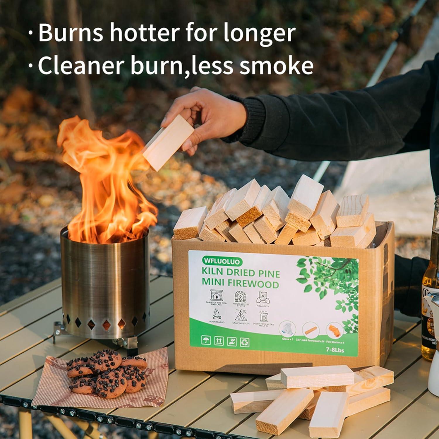 Leña Mini Secada al Horno WFLUOLUO 3.5" con 8 Encendedores