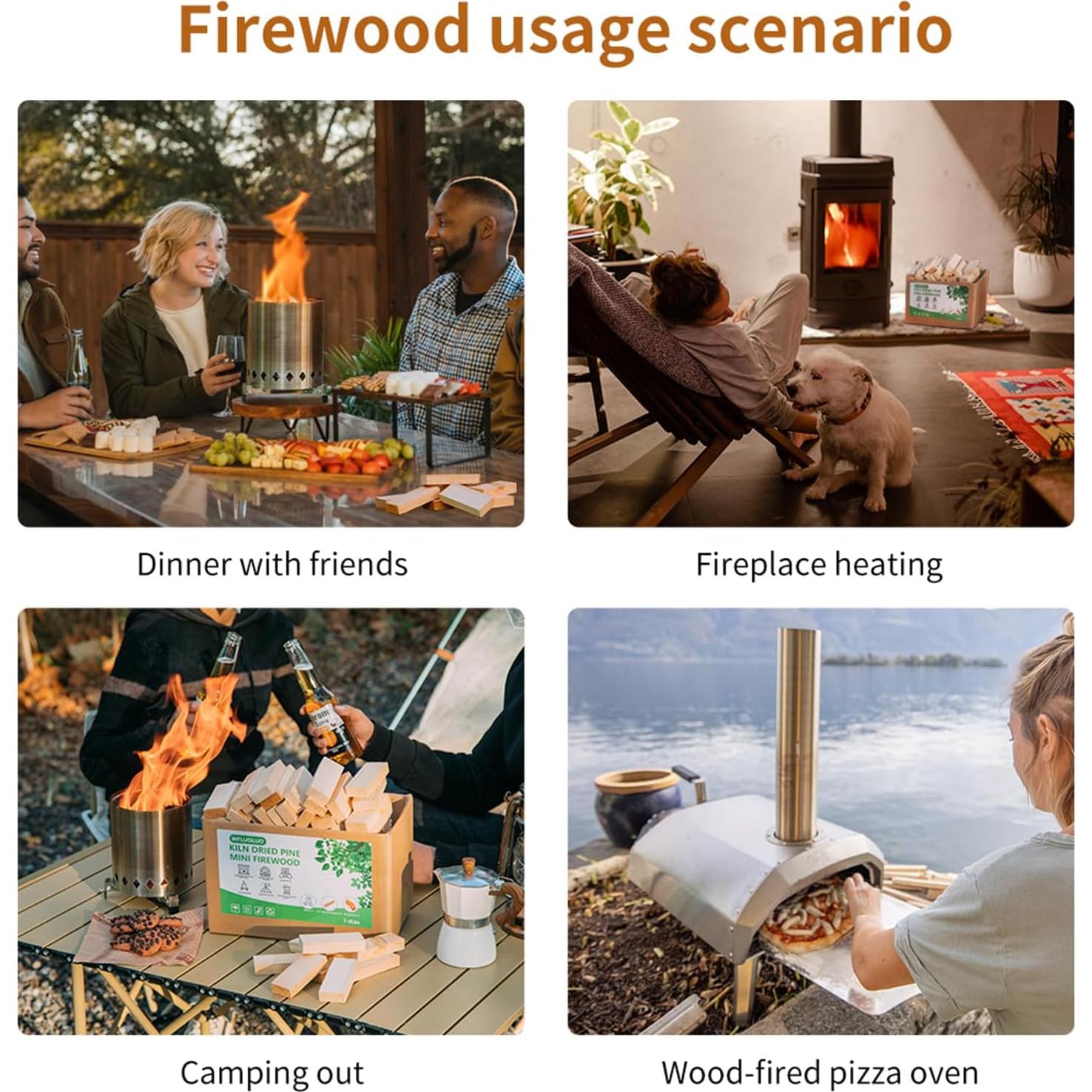 Leña Mini Secada al Horno WFLUOLUO 3.5" con 8 Encendedores