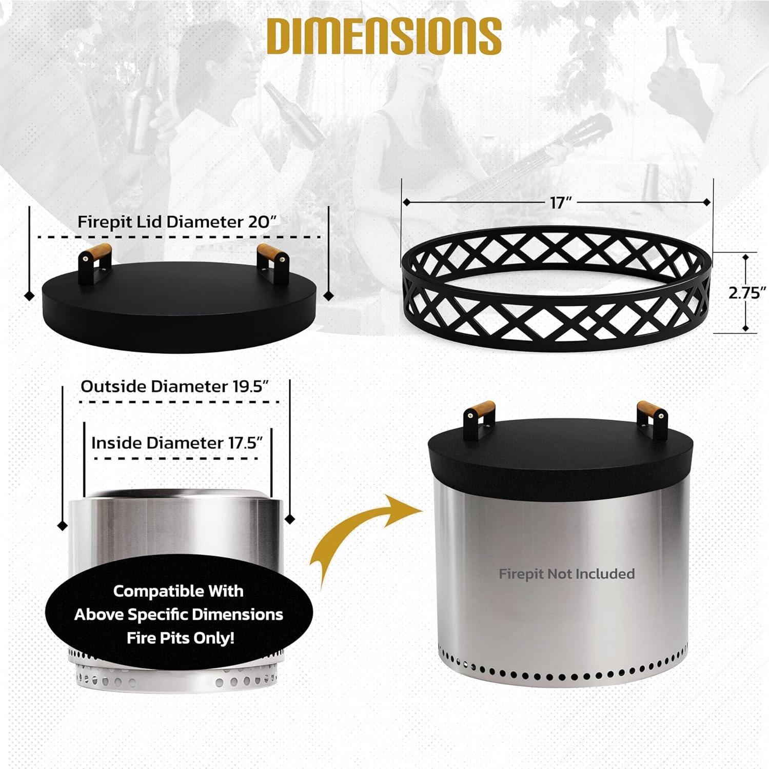 Combo Accesorios para Fogatas FEBTECH - Base 43 cm y Tapa 51 cm