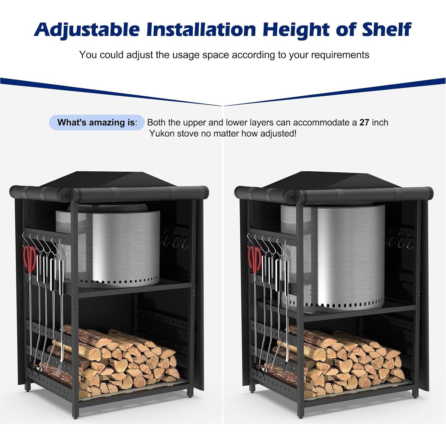 Estante de Leña Exterior Lezbanz con Cubierta Impermeable 65.8x78.7cm