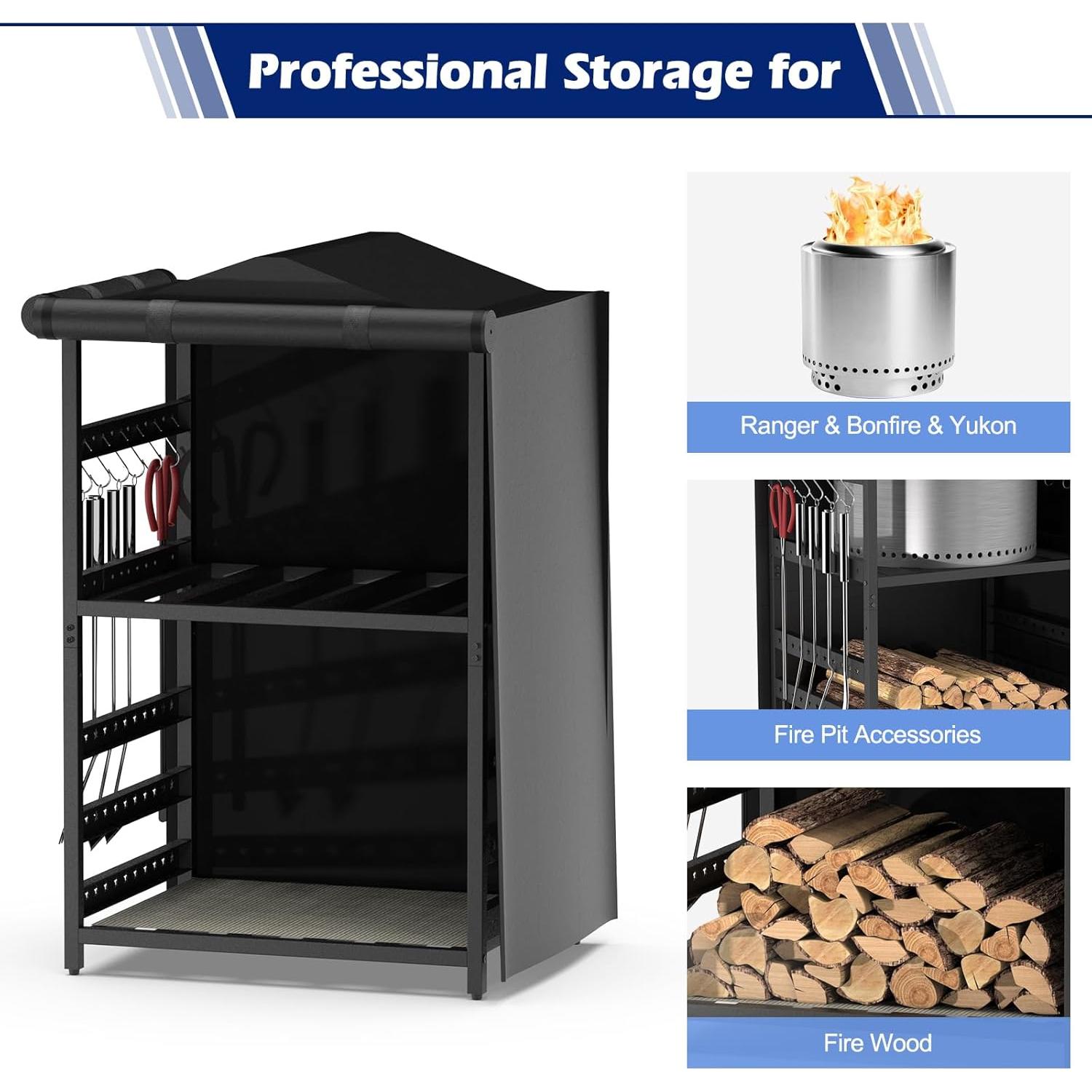 Estante de Leña Exterior Lezbanz con Cubierta Impermeable 65.8x78.7cm