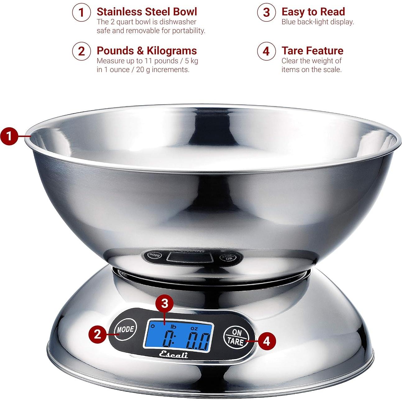 Balanza de Cocina Escali Rondo Acero Inoxidable 4.99kg