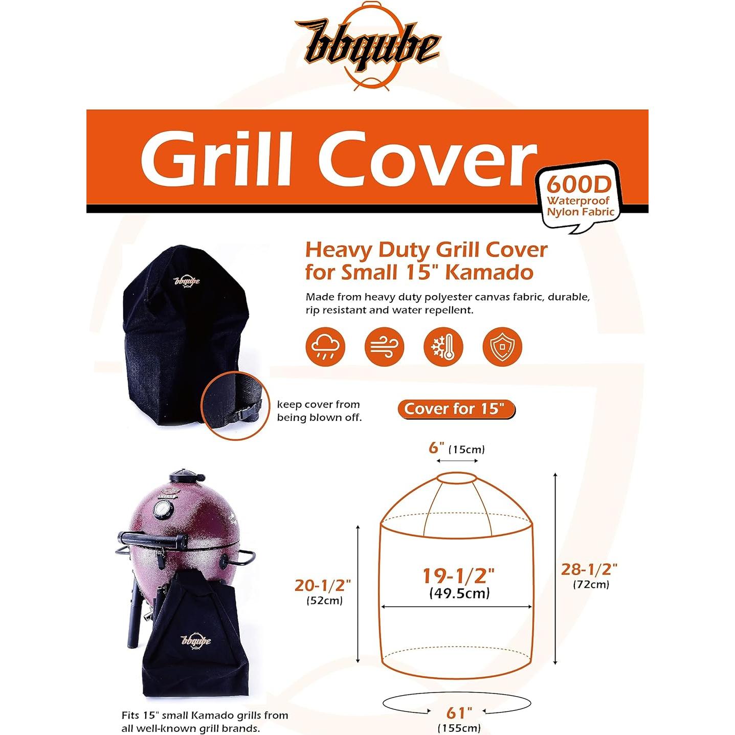 Funda de Parrilla BBQube para Kamado 15" Negra Impermeable