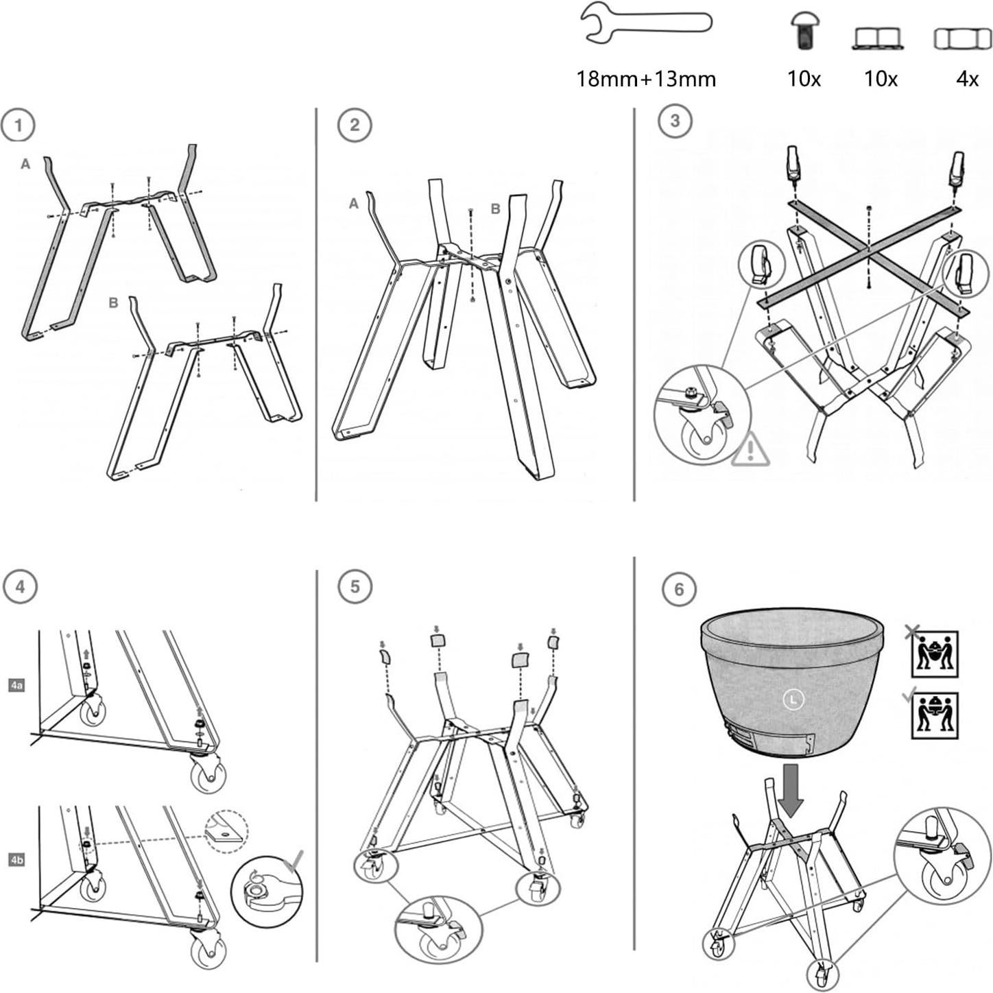 Carro Rodante Kamado Fábrica Negro 39.4 cm Acero Resistente