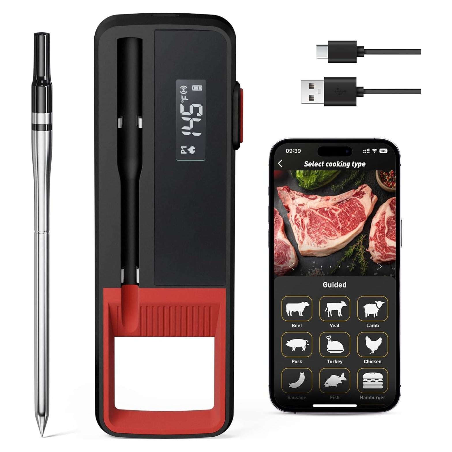 Termómetro de Carne Inalámbrico CARORI Sonda Única Bluetooth