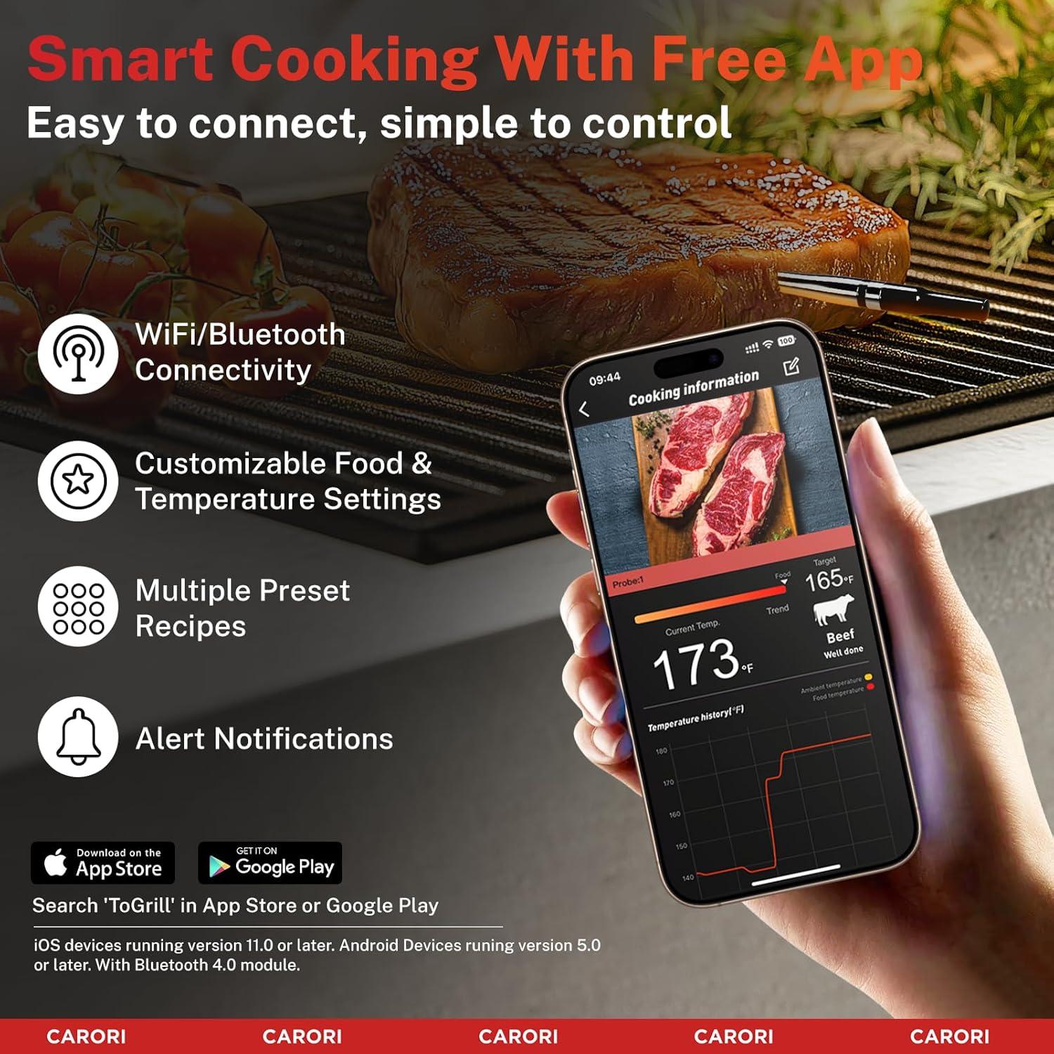 Termómetro de Carne Inalámbrico CARORI Sonda Única Bluetooth
