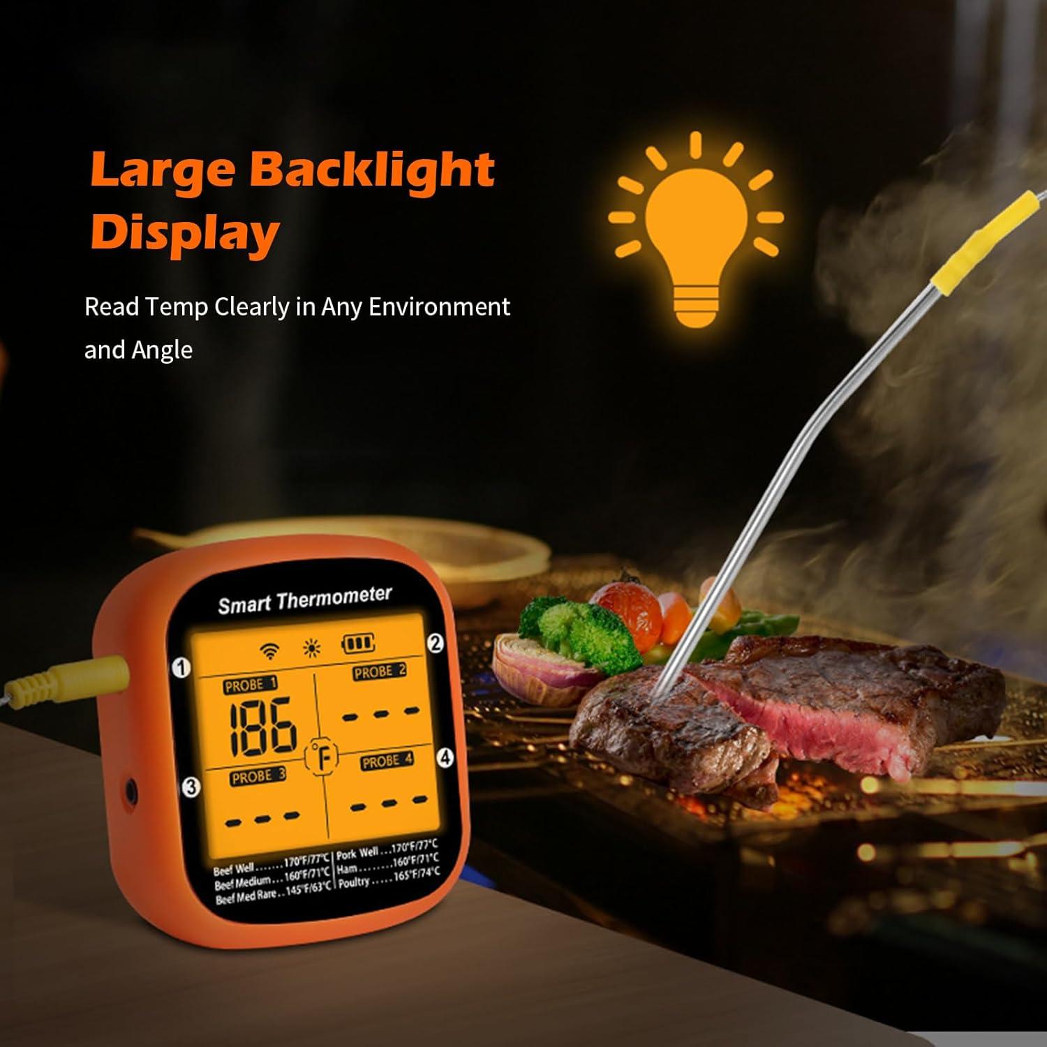 Termómetro de Carne Inalámbrico YFL con 4 Probetas y Temporizador