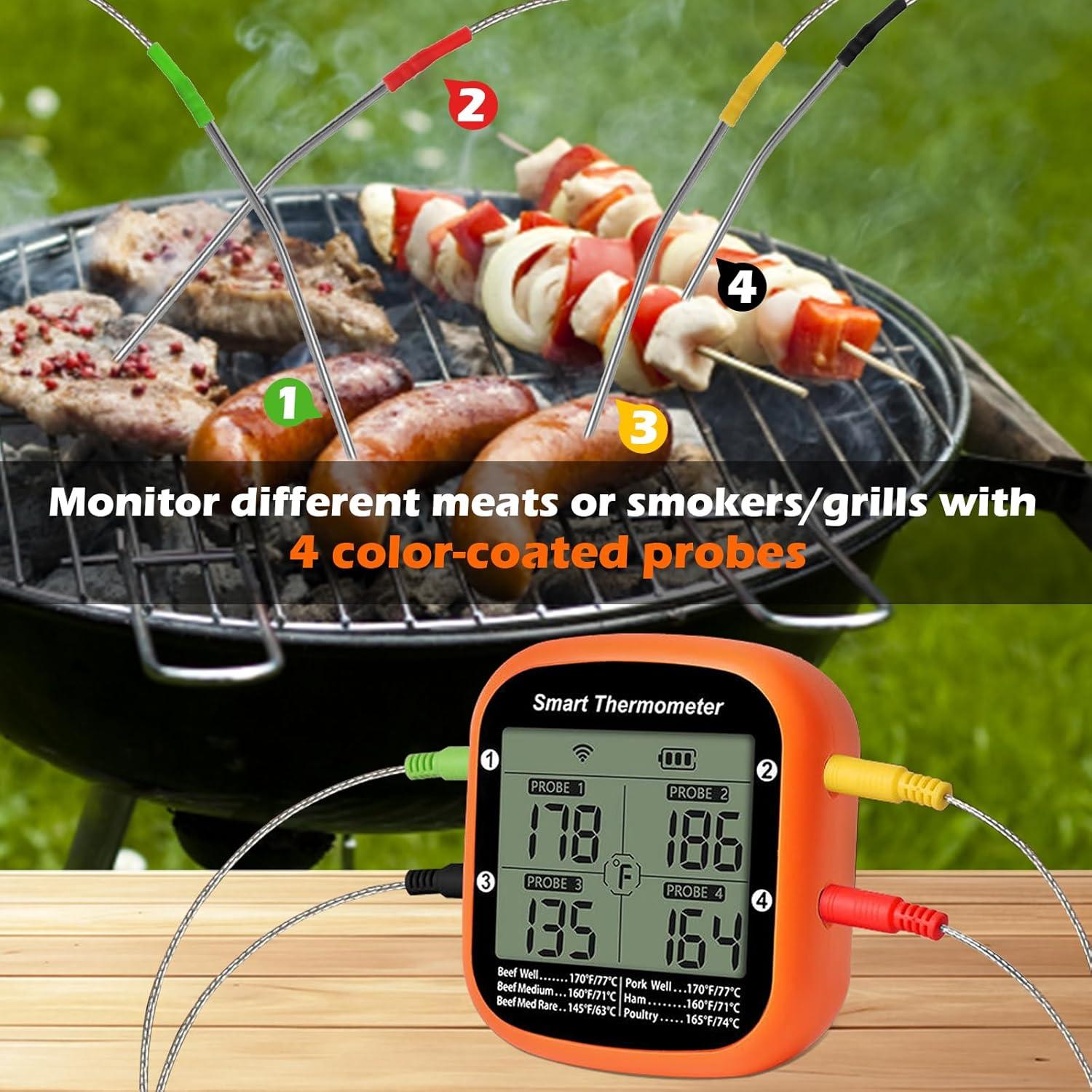 Termómetro de Carne Inalámbrico YFL con 4 Probetas y Temporizador